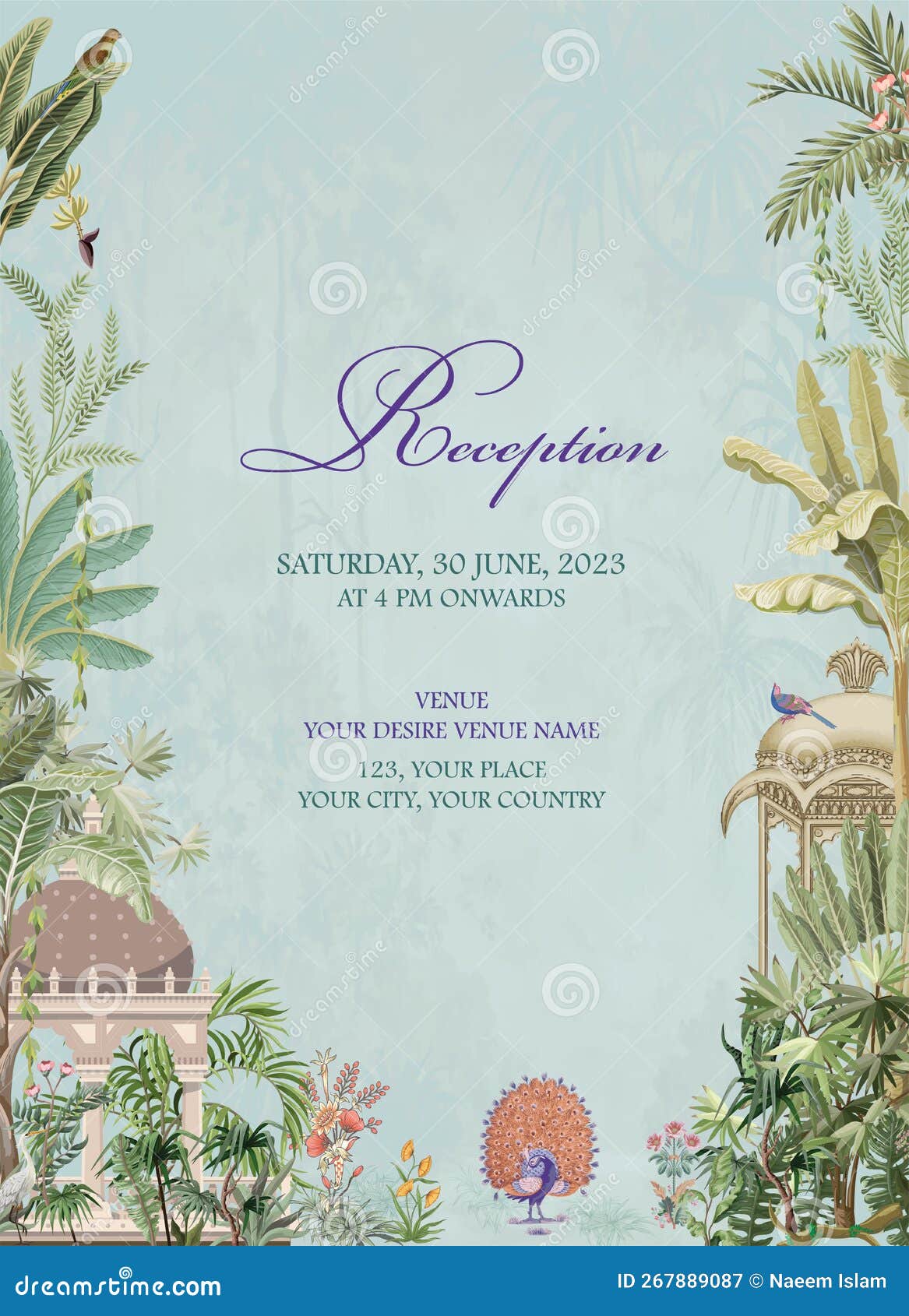 mughal wedding reception invitation card . invitation card for reception or wedding printing.