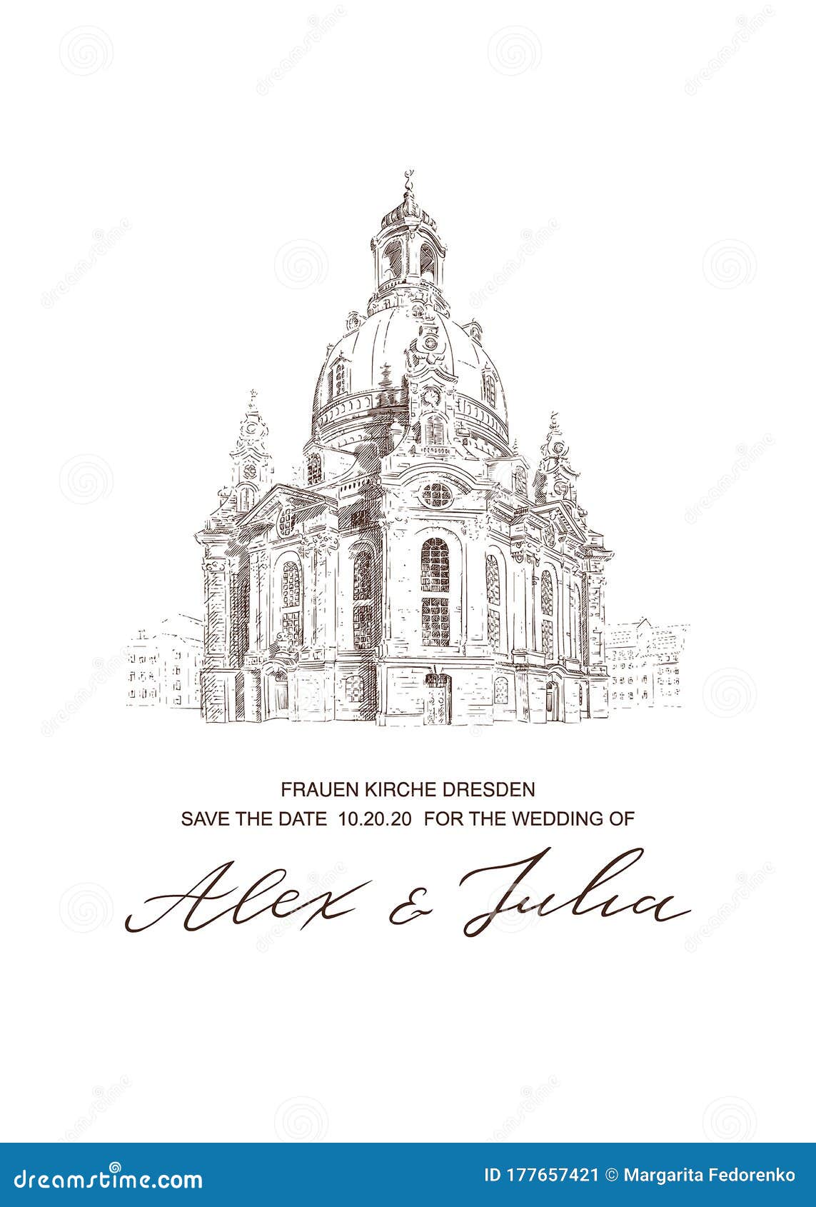 Wedding Card with Frauenkirche Church in Dresden Sketch Regarding Church Wedding Invitation Card Template