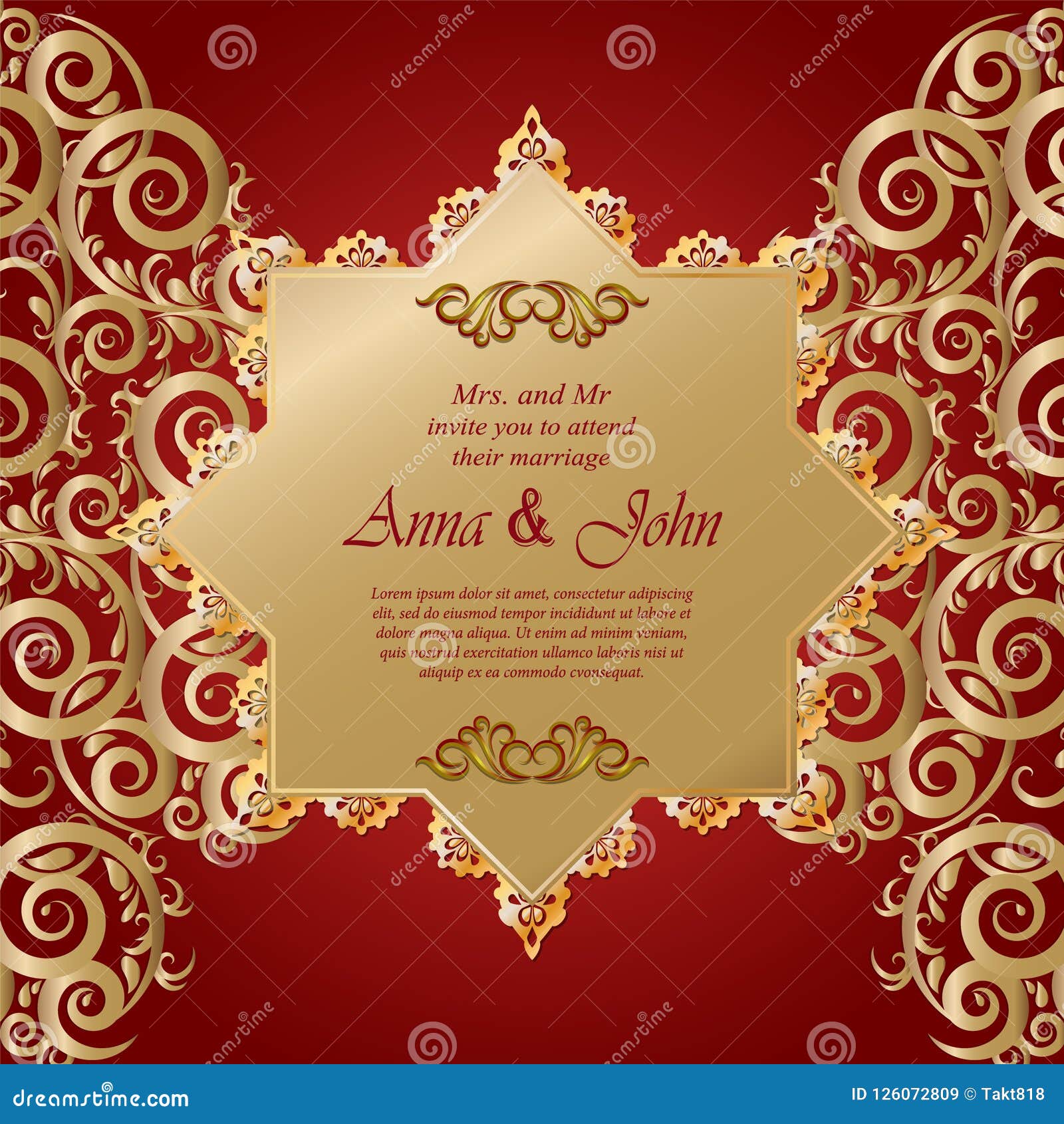 Wedding Card, Invitation Card with Ornamental on Red Background Stock  Vector - Illustration of asia, moroccan: 126072809