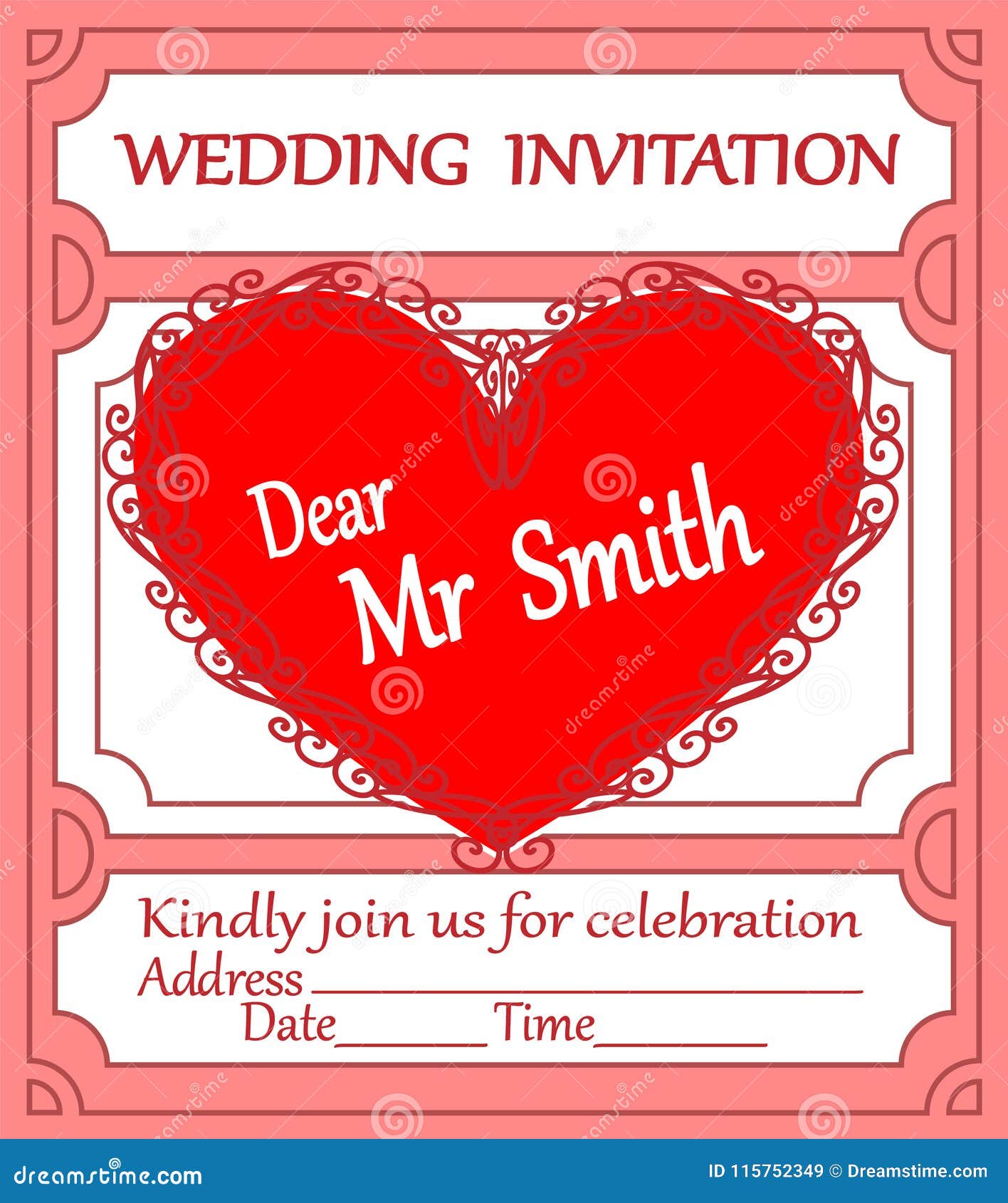 Wedding Cardinvitation with Lace Heart Stock Vector Illustration of