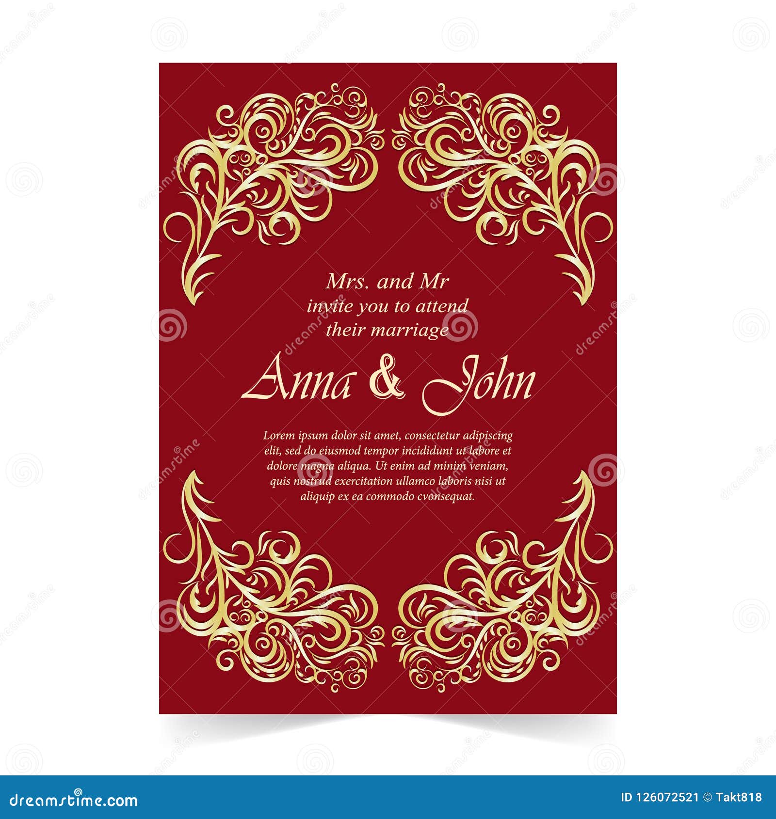 Wedding Card, Invitation Card with Ornamental on Red Background Stock  Vector - Illustration of layout, celebration: 126072521