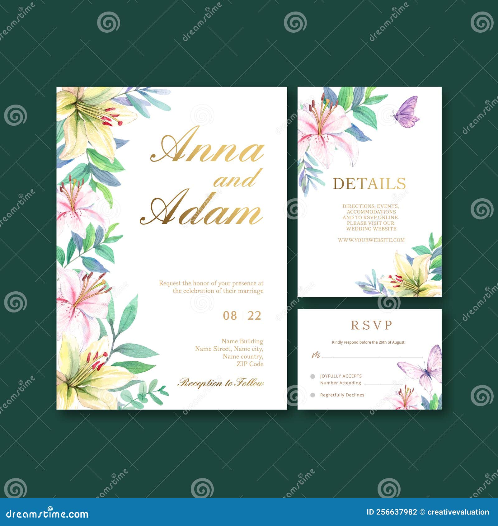 Wedding Card Template with Peri Spring Flower Concept,watercolor Style Stock Illustration