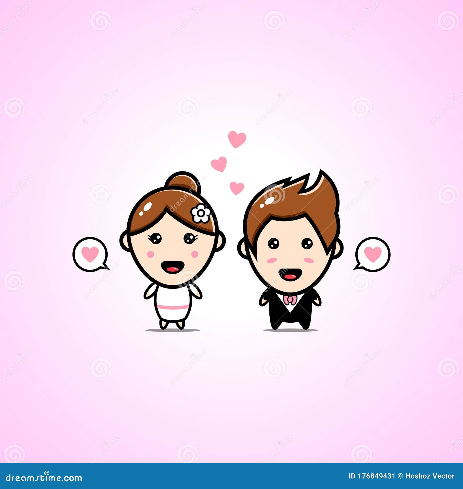 Cute Wedding Chibi Cartoon Couple Characters Stock Vector - Illustration of  cute, cartoon: 176849431
