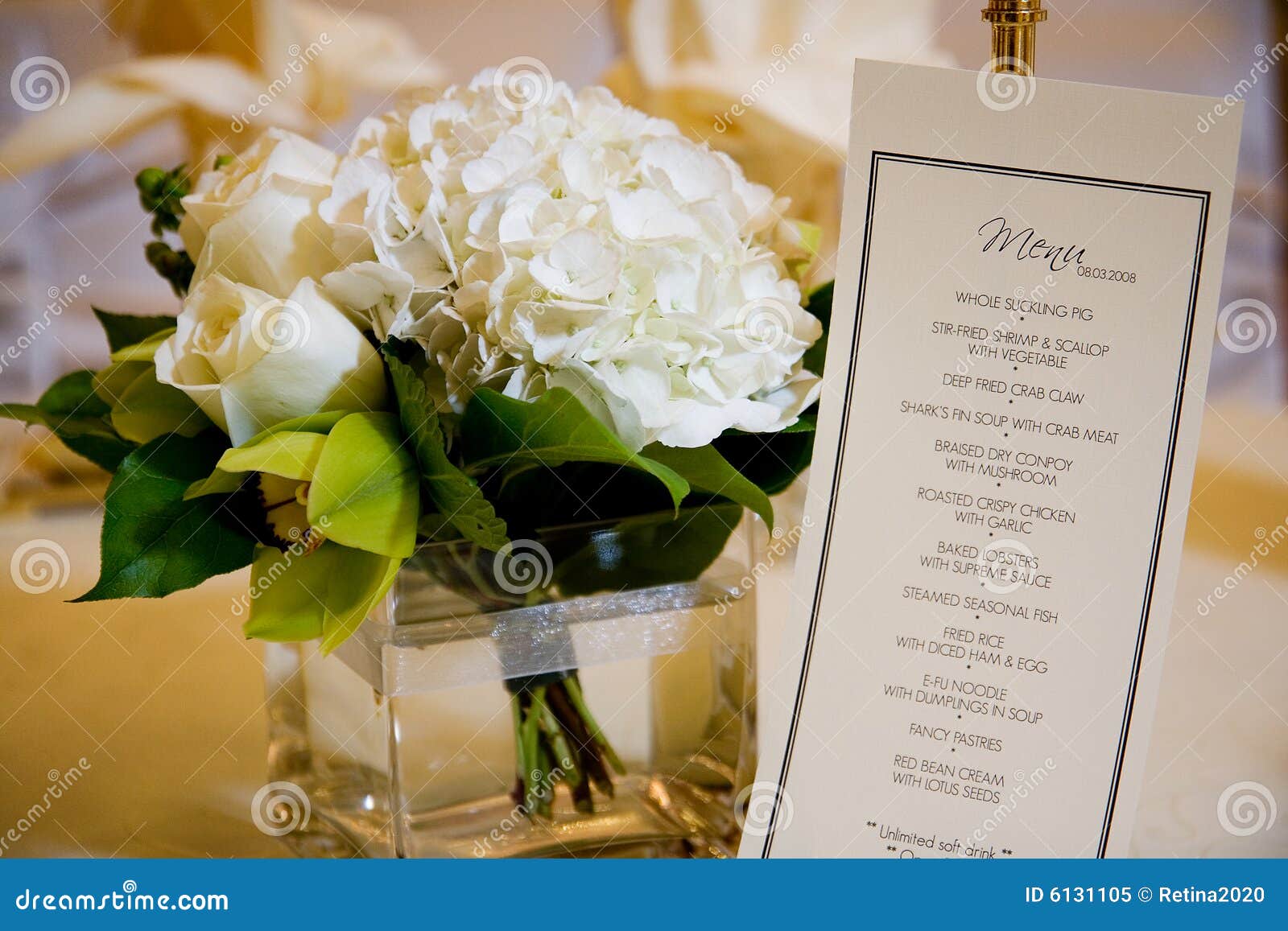 wedding centerpiece and menu