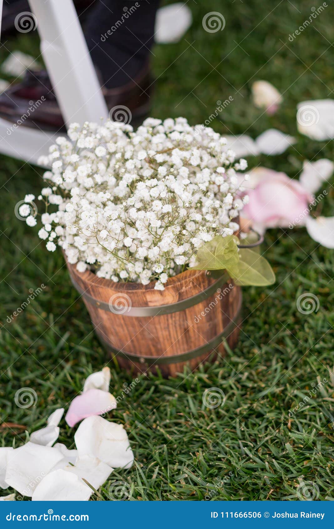 Flowers On Wine Barrel At Wedding Ceremony Stock Photo Image Of