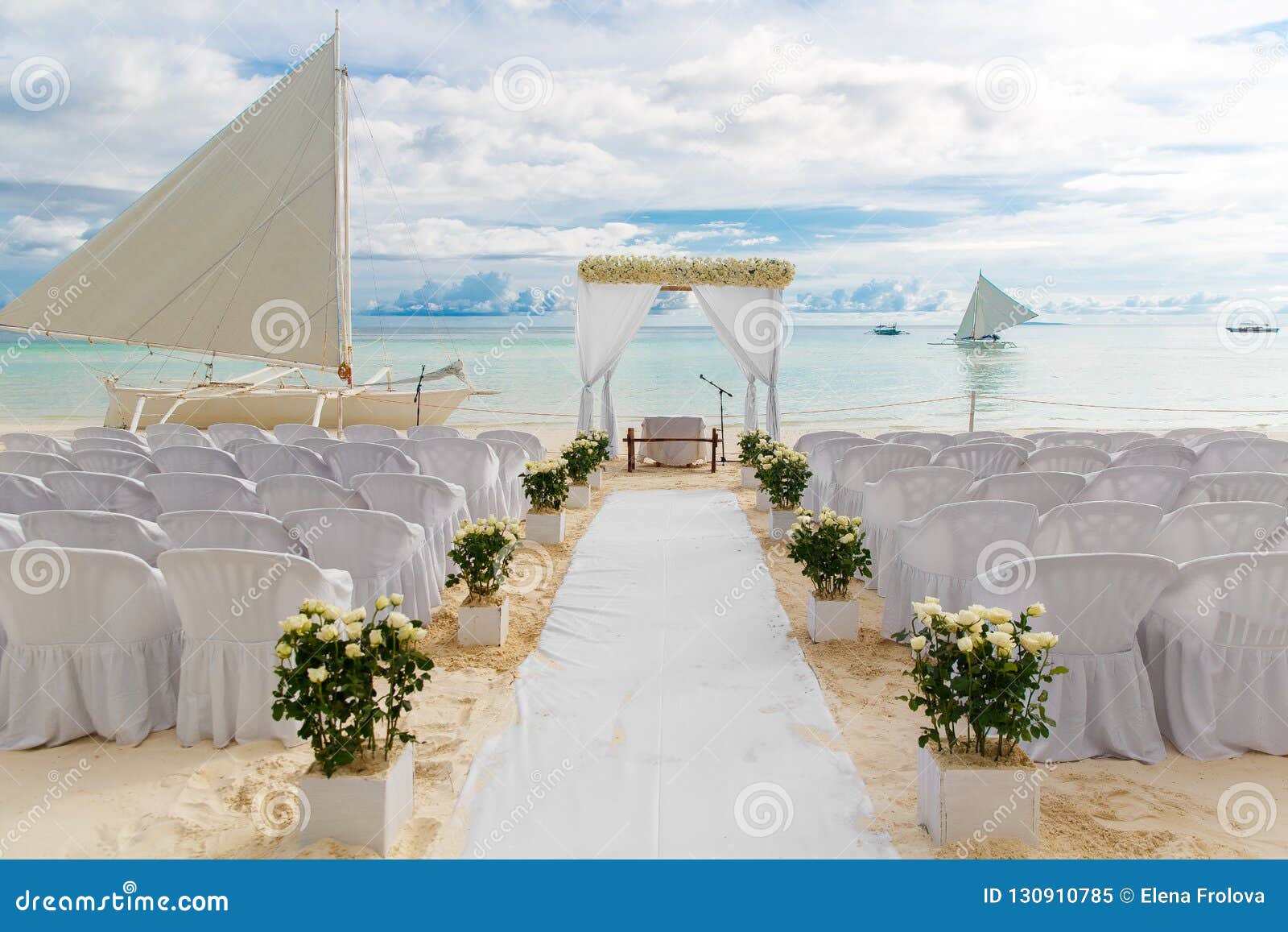 Wedding Ceremony on a Tropical Beach in White. the Arch is Decor Stock  Image - Image of lovely, blue: 130910785