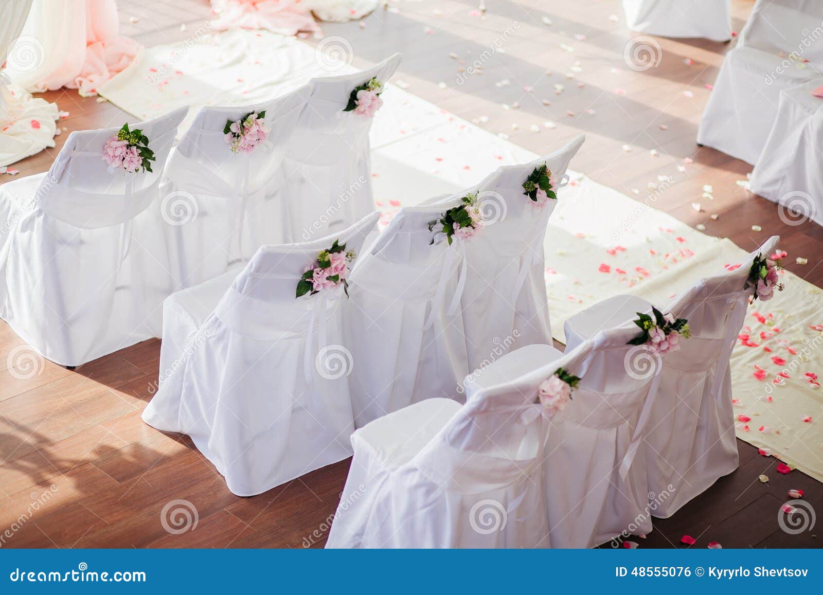 Wedding Chair Covers With Flowers Stock Photo Image Of Ceremony