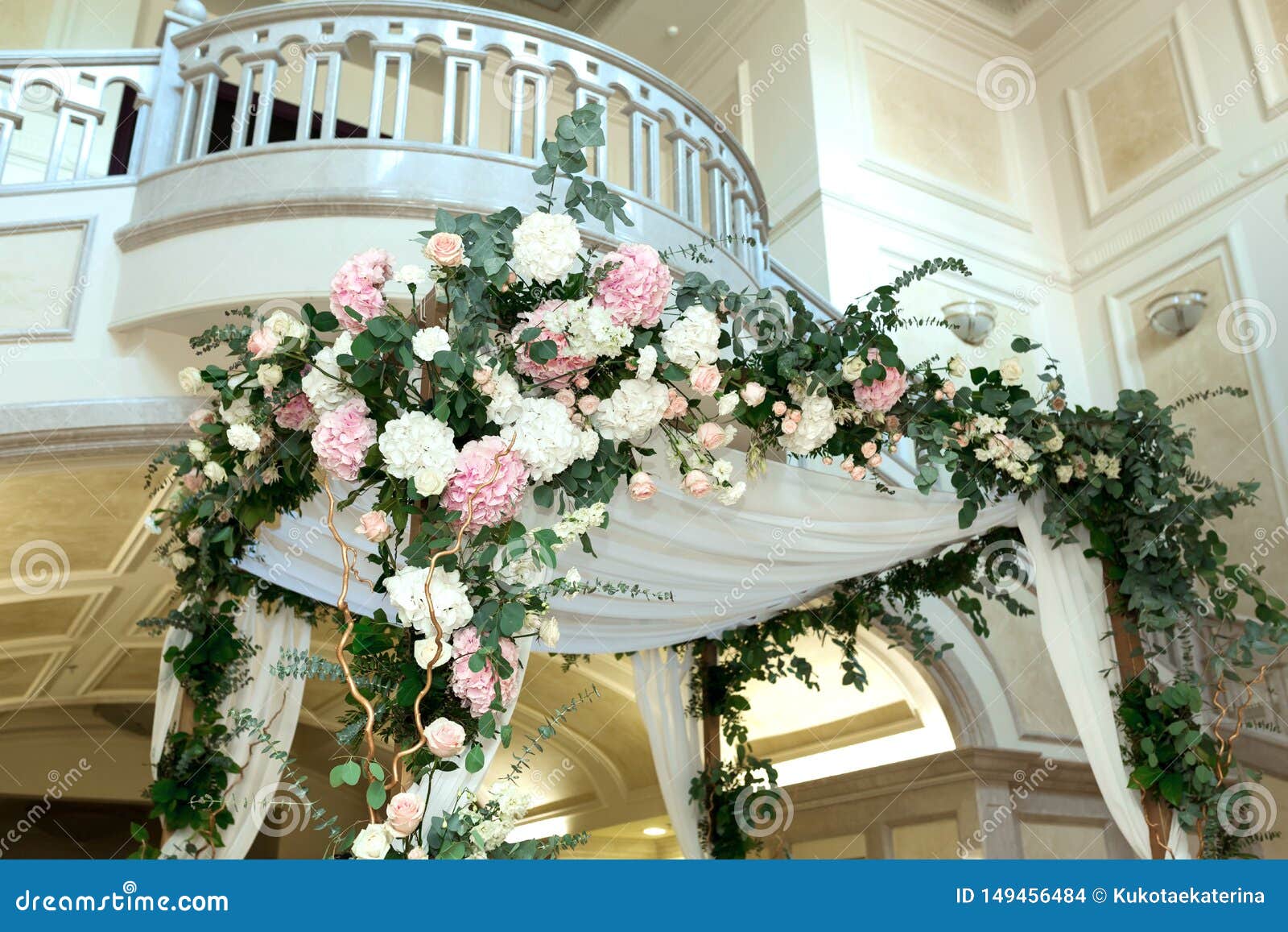 Wedding Chuppah Decorated With Fresh Flowers Indoor Banquet Hall Of Wedding Ceremony Luxury Wedding Florist Decoration Artwork Stock Photo Image Of Holiday Huppa 149456484