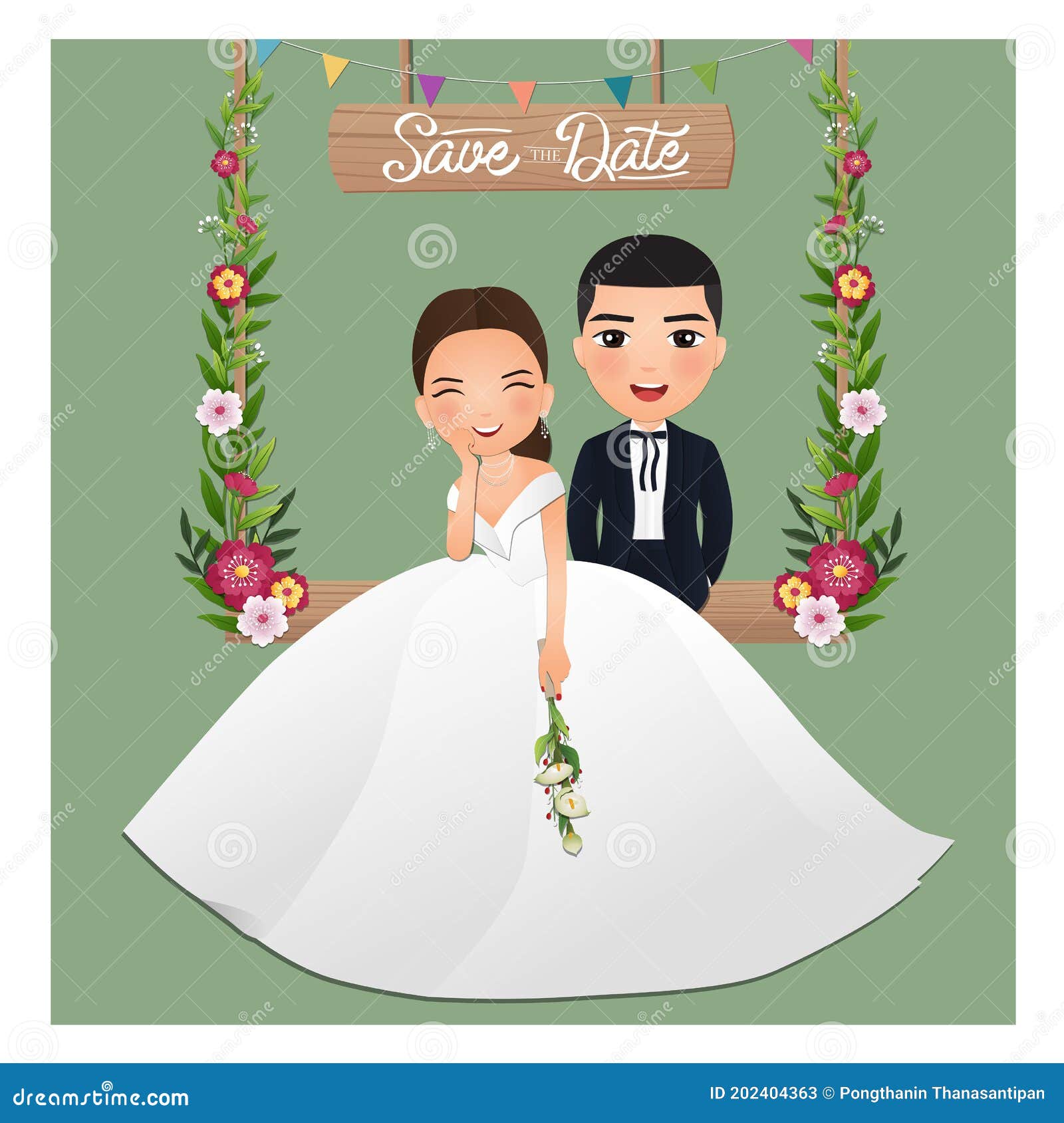 Wedding Invitation Card the Bride and Groom Cute Couple Cartoon Character Sitting on Swing Decorated with Flowers Stock Vector - Illustration of digital, bride: 202404363 Wedding Invitation Card the Bride and Groom Cute Couple Cartoon Character Sitting on Swing Decorated with Flowers Stock Vector - Illustration of digital, bride: 202404363