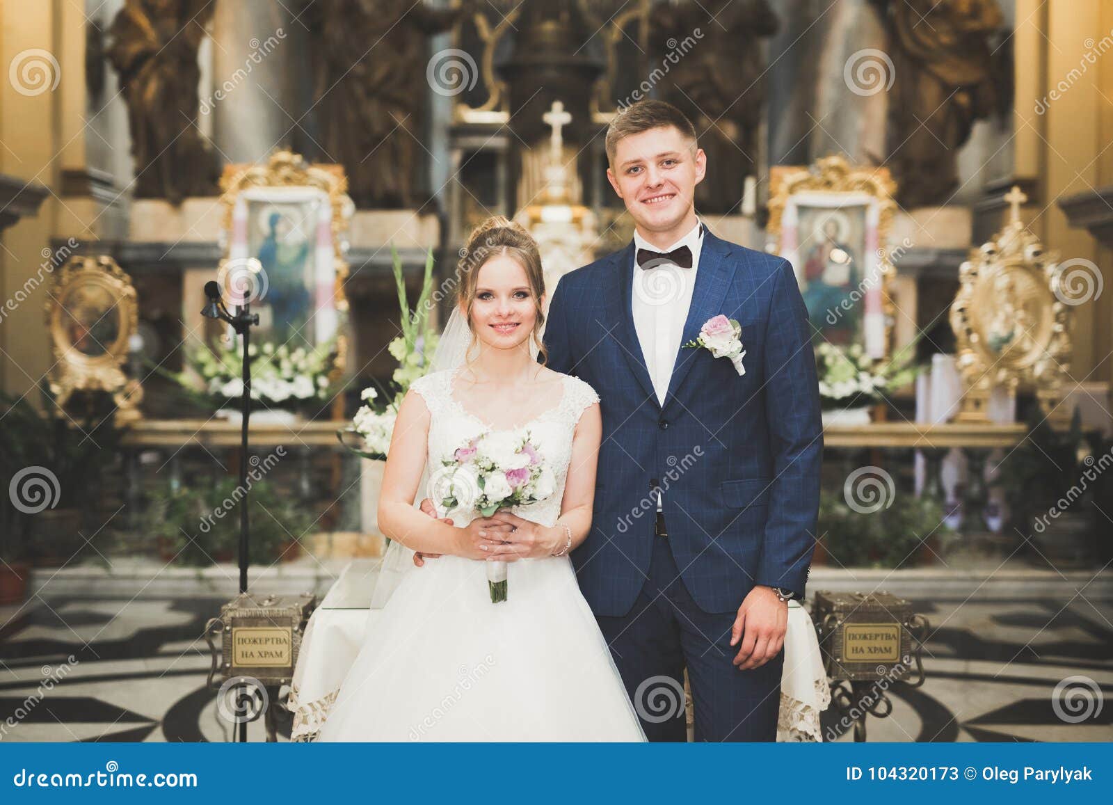 wedding couple bide and groom get married in a church