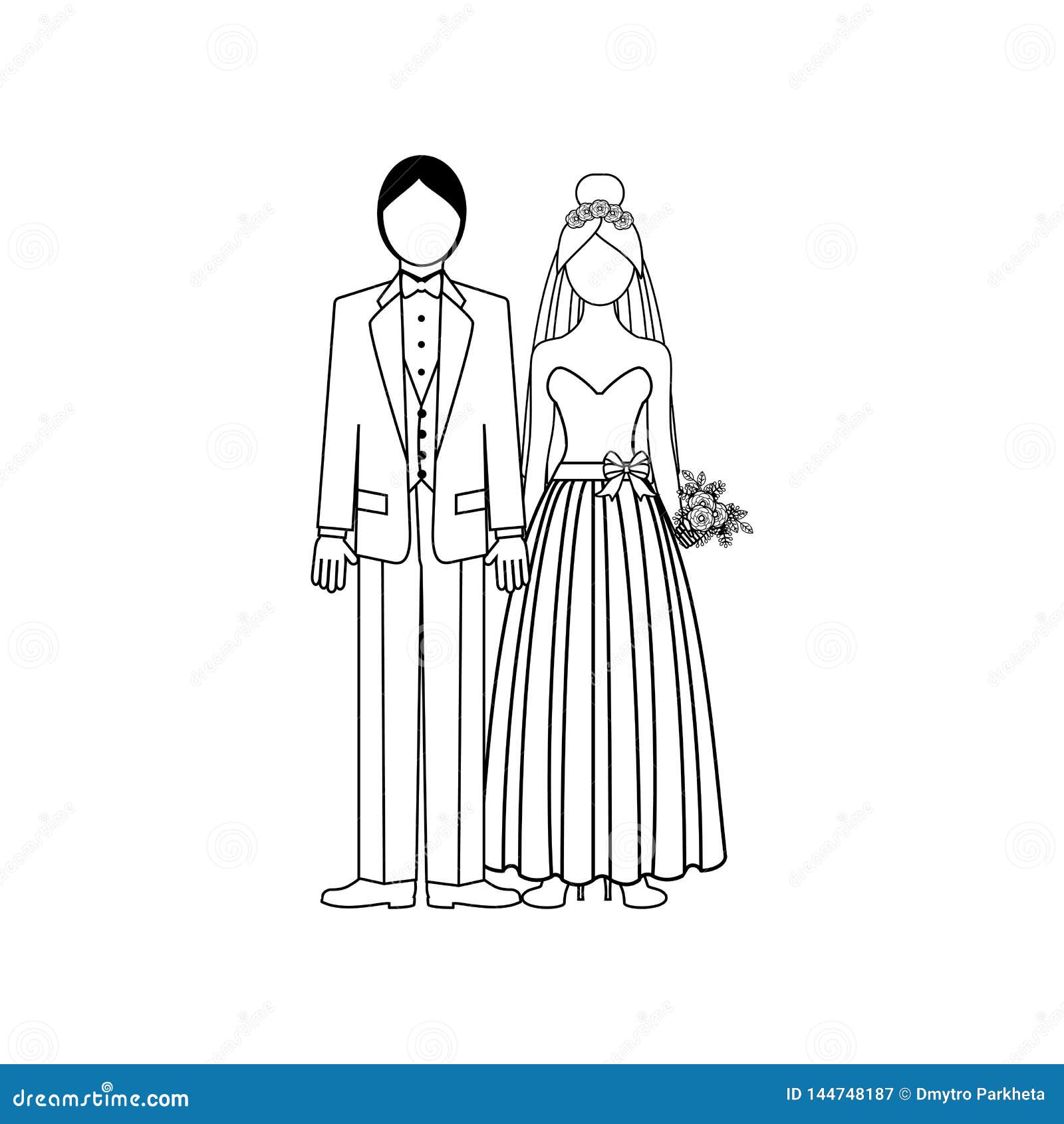 Wedding couple outline stock vector. Illustration of bouquet 144748187