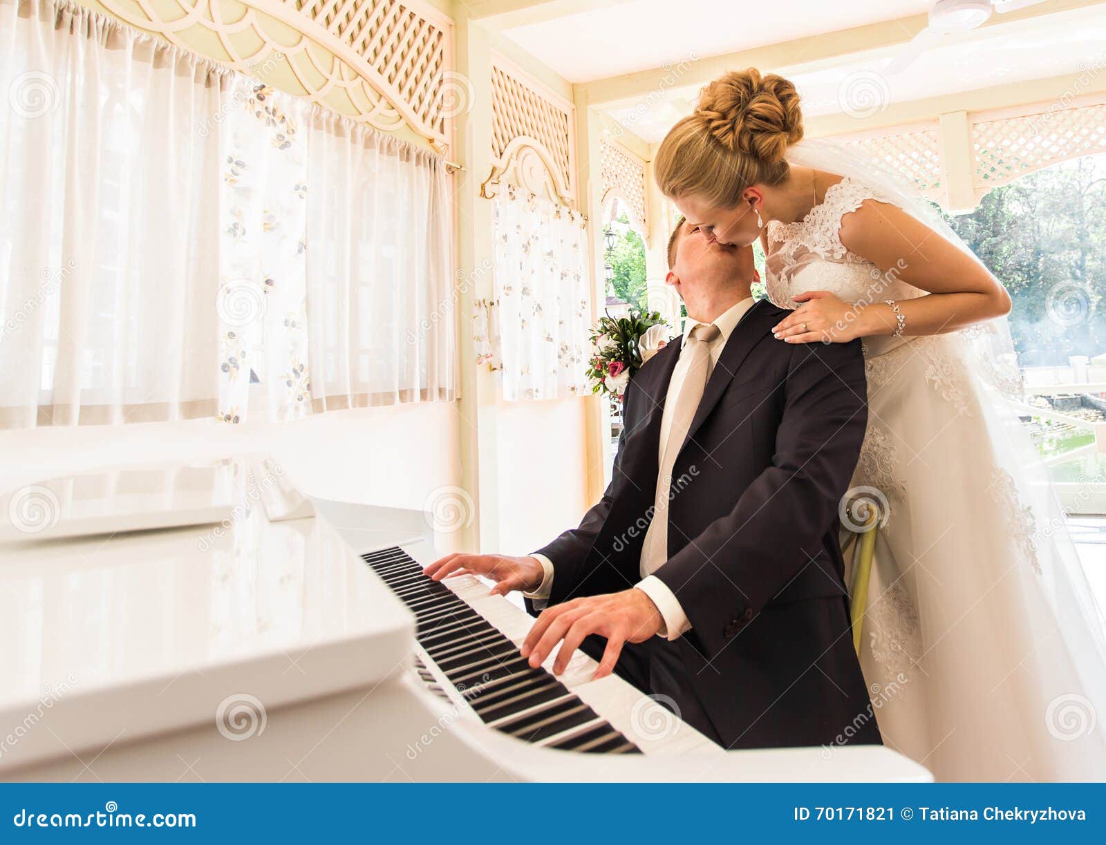 Wedding couple with piano. stock image. Image of handsome - 70171821