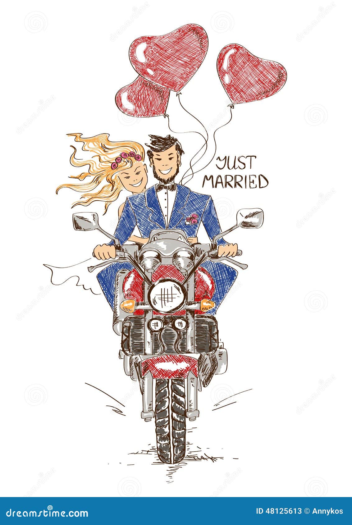 Wedding Couple Riding On A Motorbike Stock Vector - Illustration Of  Freedom, Drawn: 48125613