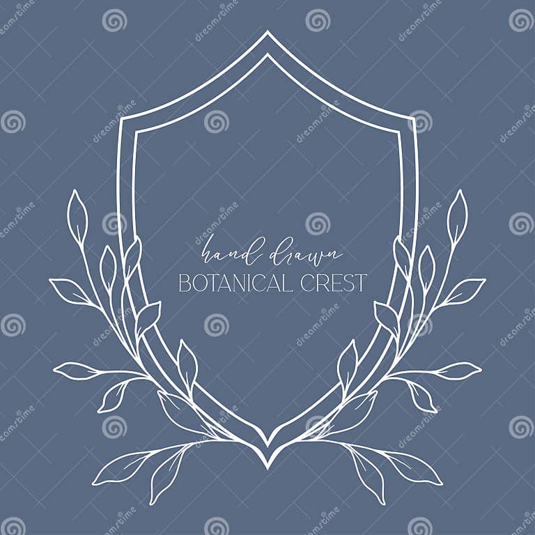 Wedding Crest Floral Line Art Design. Botanical Crest Line Drawing ...