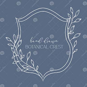 Wedding Crest Floral Line Art Design. Botanical Crest Line Drawing ...