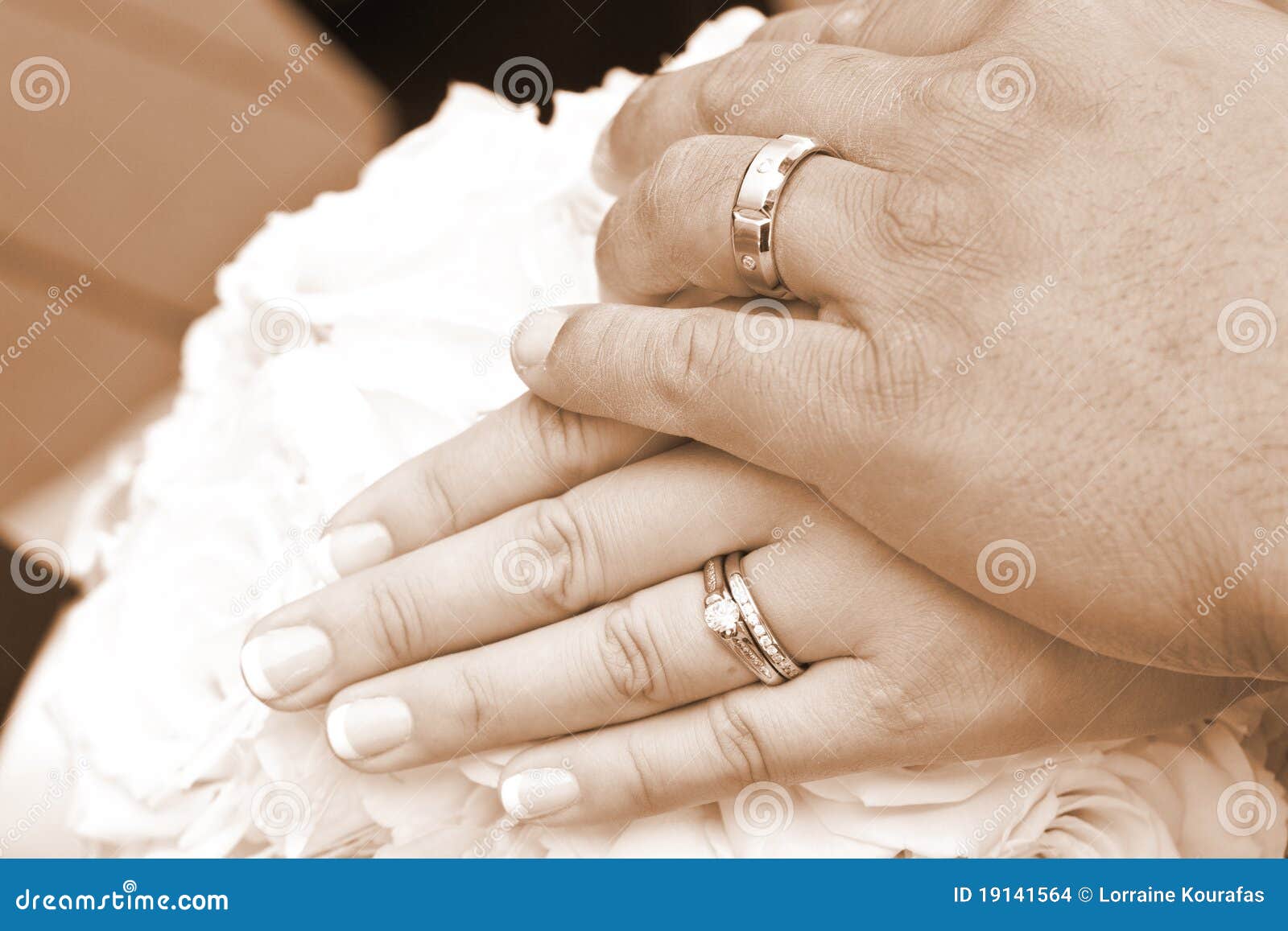 Wedding Day Bride and Grooms Hands with Rings Stock Photo Image of