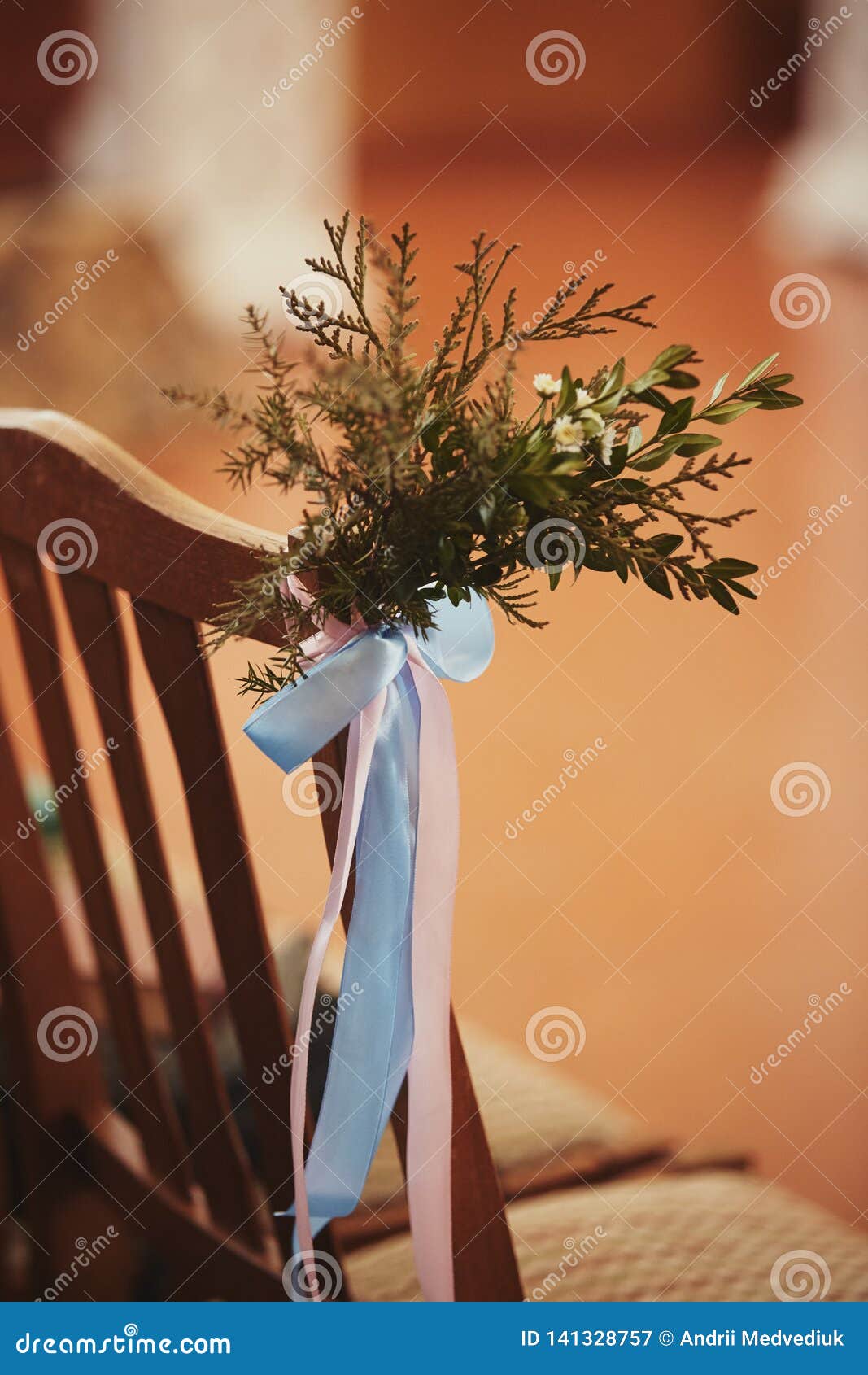 Wedding Decor For Chairs With Flowers In Church Stock Image
