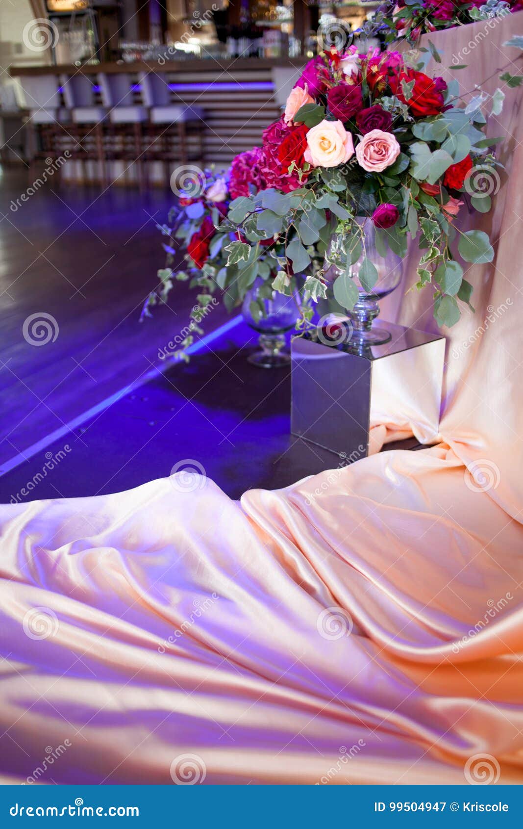 Wedding Decor. Red Flowers in the Restaurant, Table Setting Stock Image