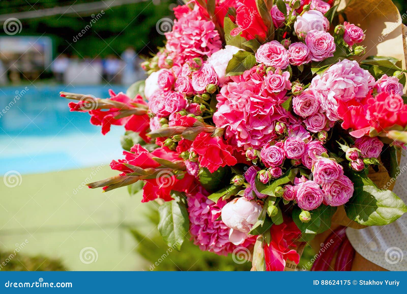 Wedding Decorating Bouquet Of Roses And Peons Closeup Stock Image