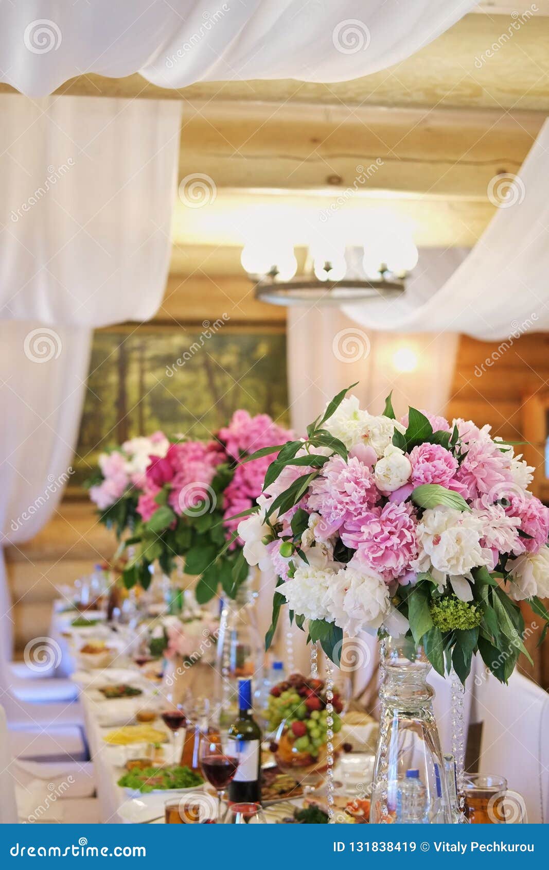 Wedding Decoration Of The Holiday Table Of White And Pink