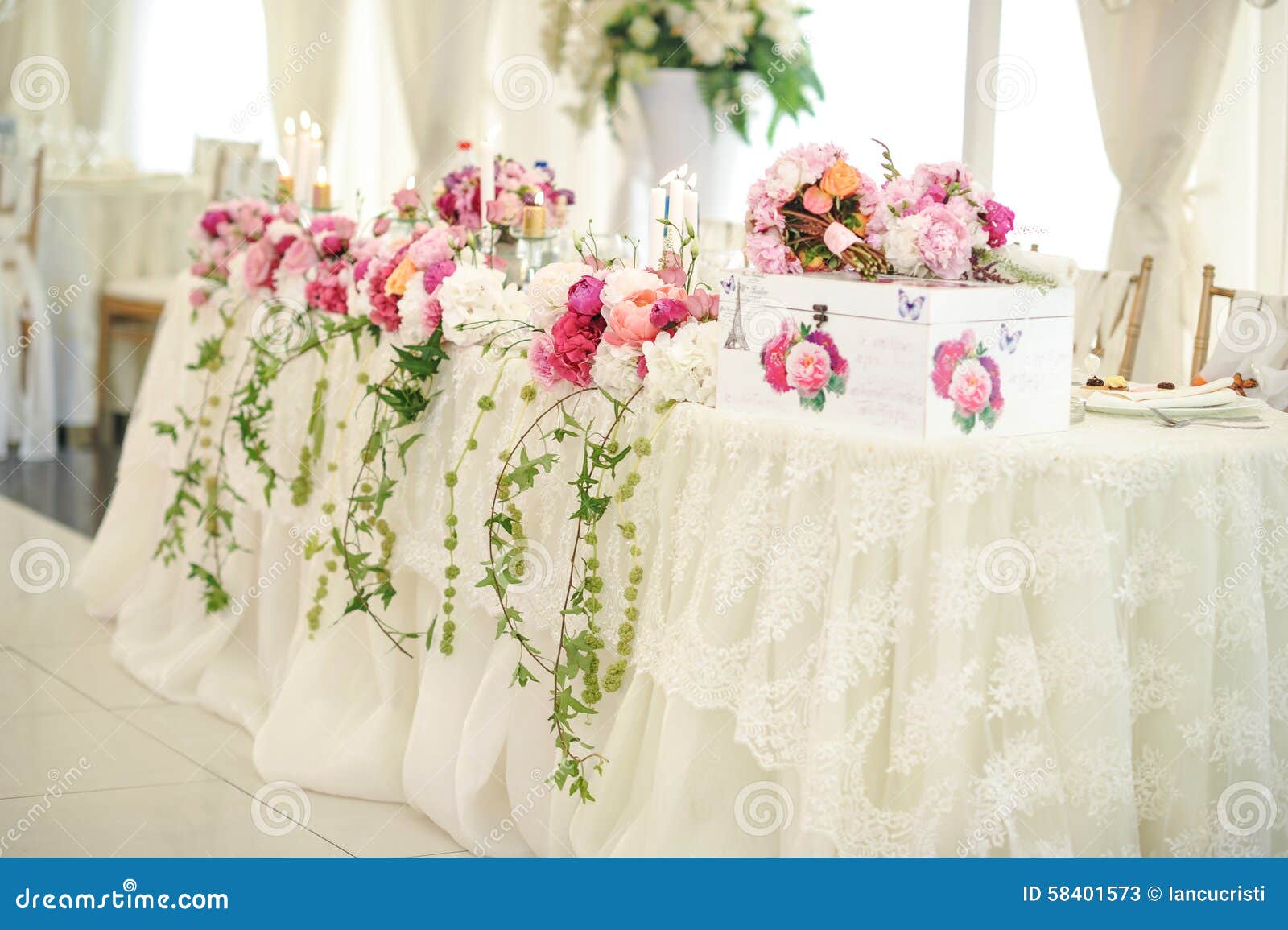 Wedding Decoration On Table. Floral Arrangements And 