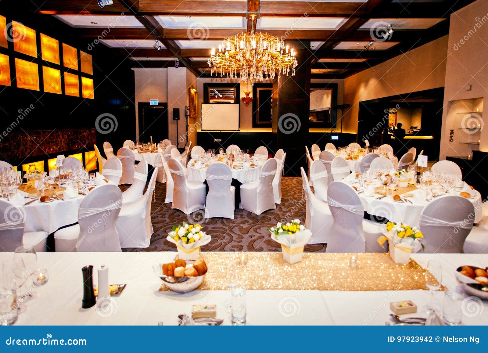 Wedding Dinner Venue and Reception Table Decoration Stock Photo Image