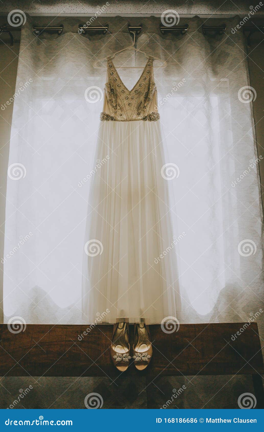 Wedding Dress Displayed in Window Stock Photo - Image of elegance, gown ...