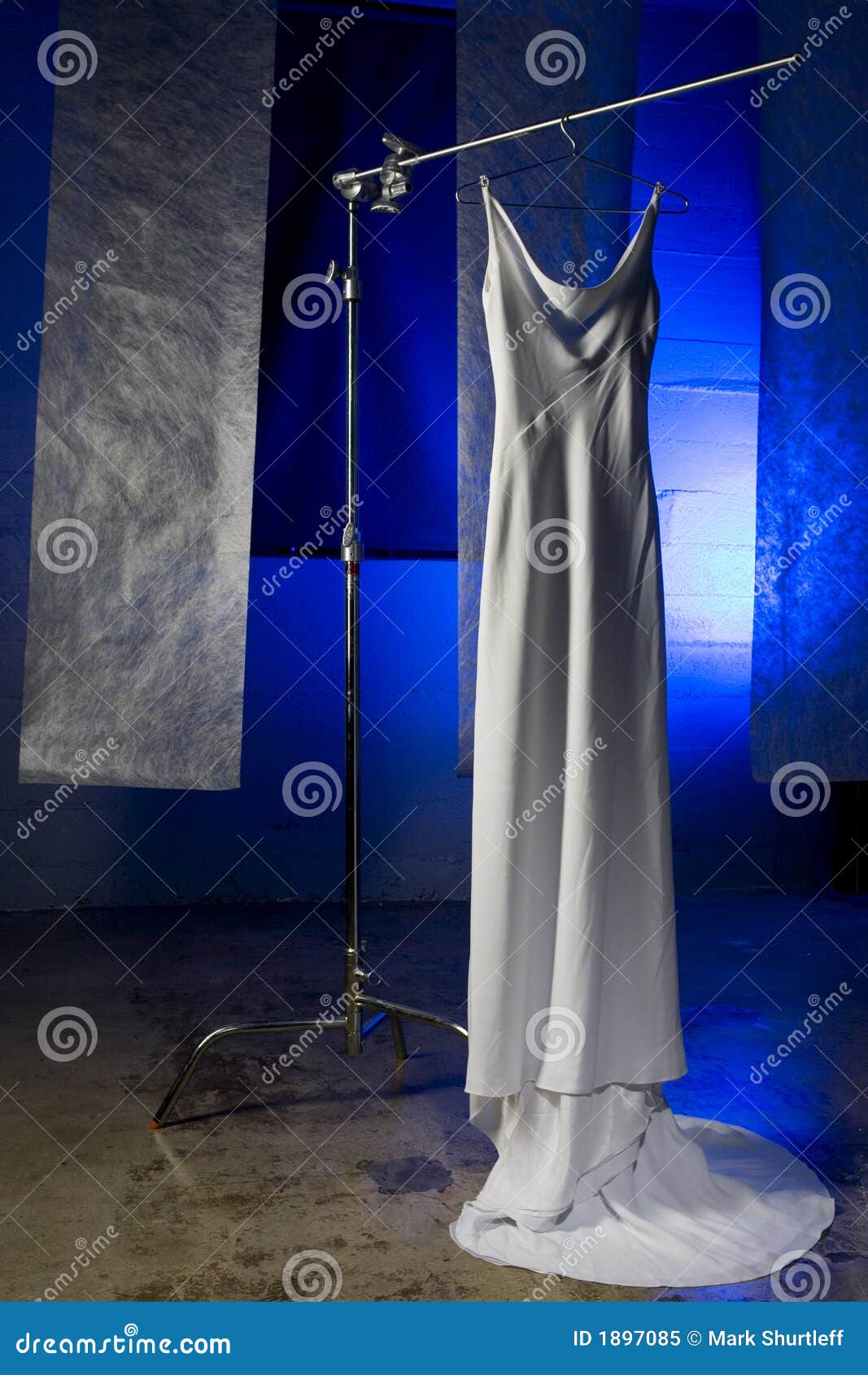 Wedding Dress on Hanger Against Blue Stock Image Image of blue, life