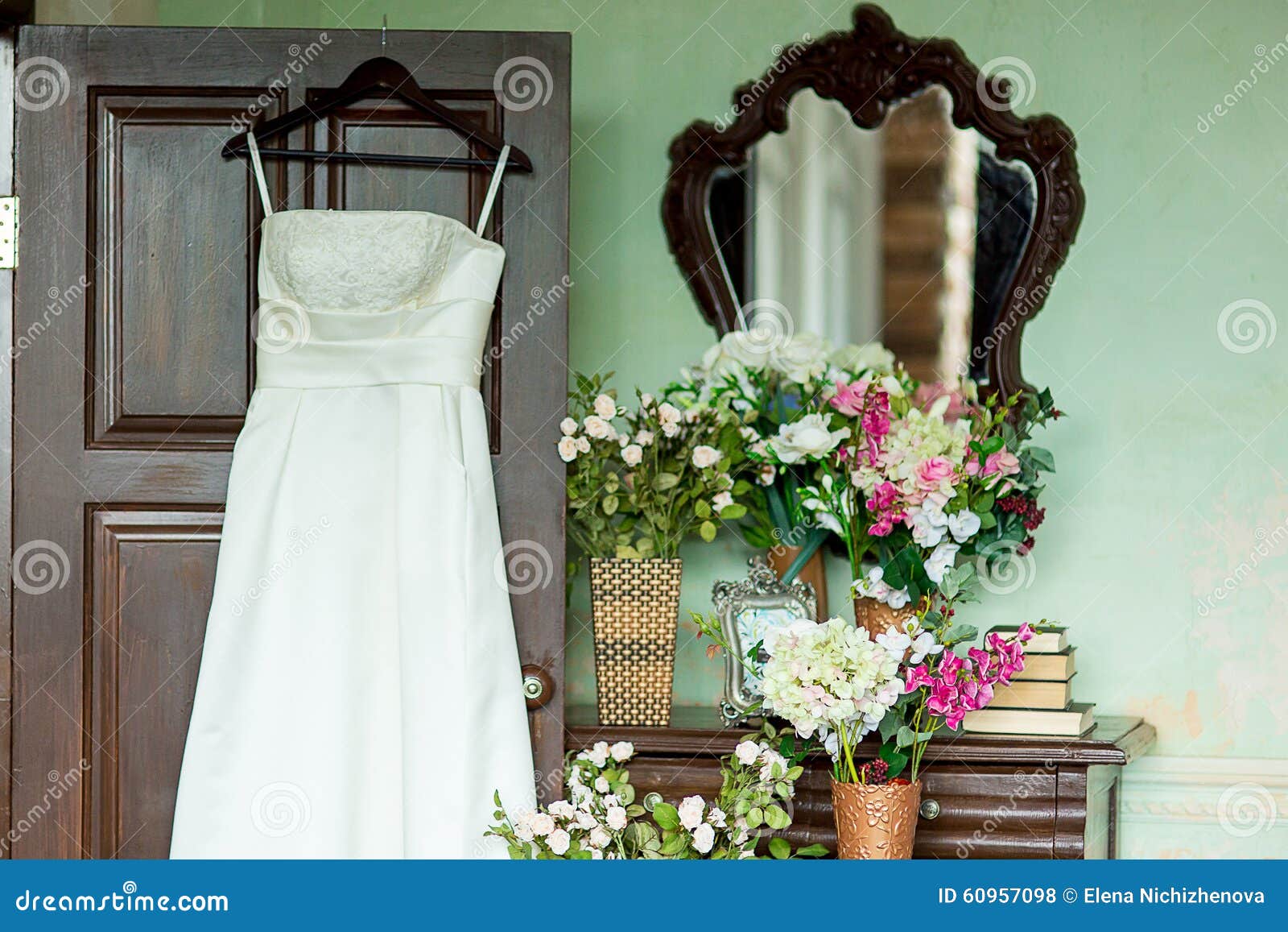 Wedding Dress On A Hanger Stock Photo Image Of Fabric 60957098