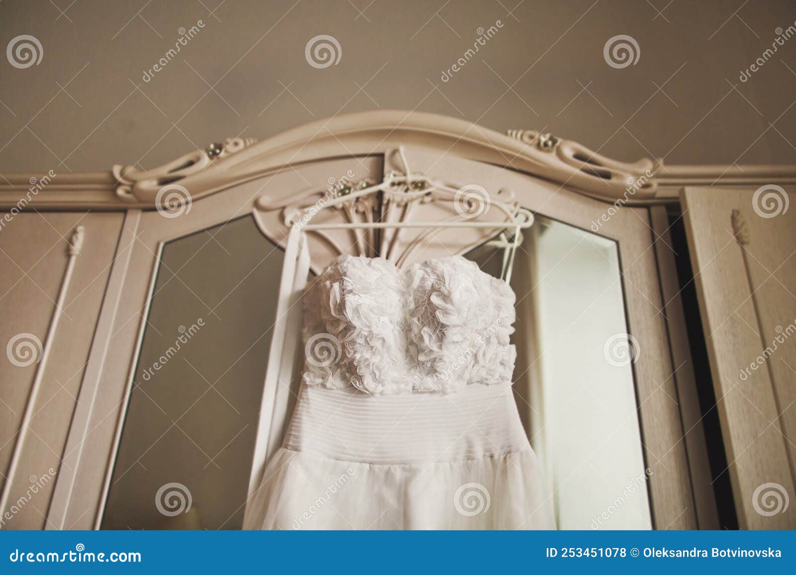 Wedding Dress Hanging on a White Wardrobe Stock Photo Image of silk