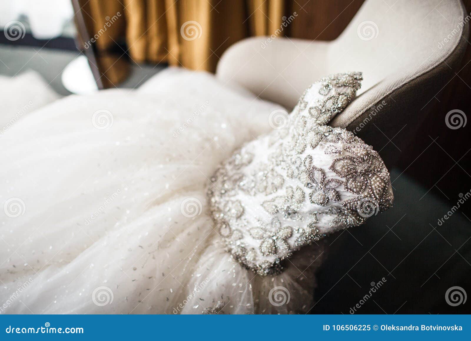 Wedding Dress on the Vintage Chair, Close-up Stock Image - Image of ...