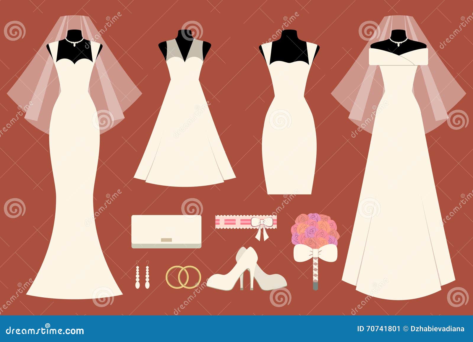 https://thumbs.dreamstime.com/z/wedding-dresses-accessories-vector-icon-set-bridal-clothes-types-long-short-shoes-bag-clutch-jewelry-necklace-70741801.jpg