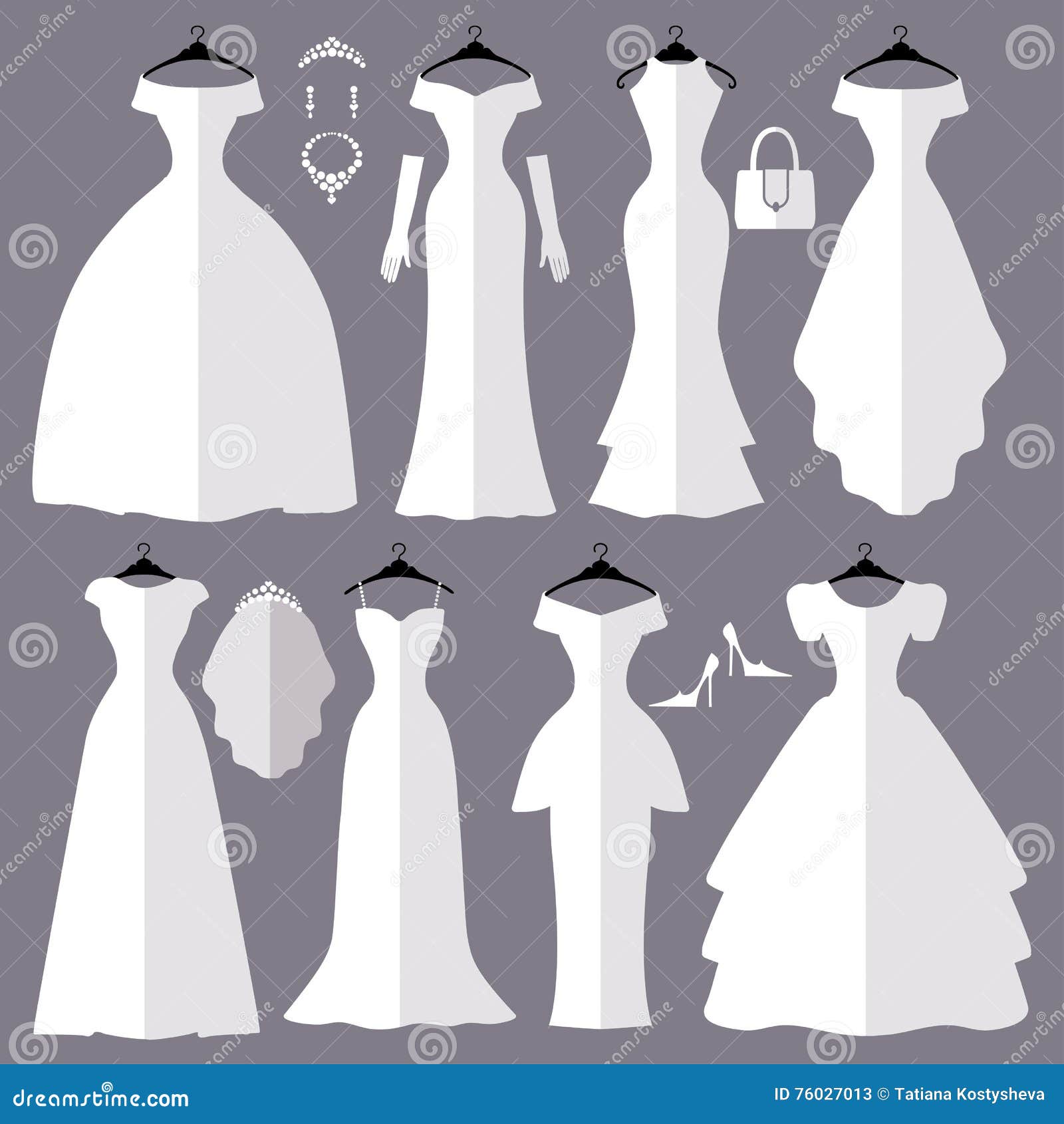  Wedding  Dresses  Silhouette  Set Fashion Flat Stock Vector 