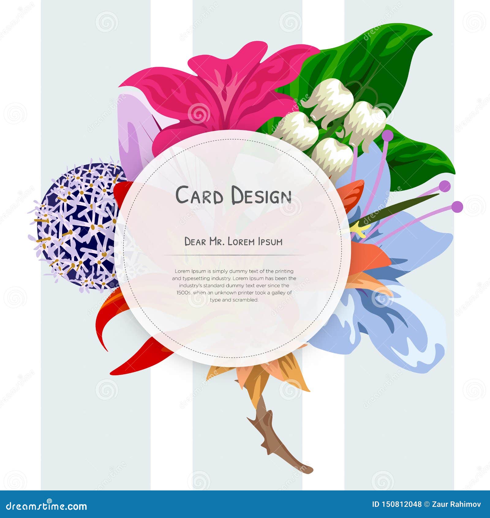 Wedding Event Invitation Card Design with Tropical Flowers, Invite With Event Invitation Card Template