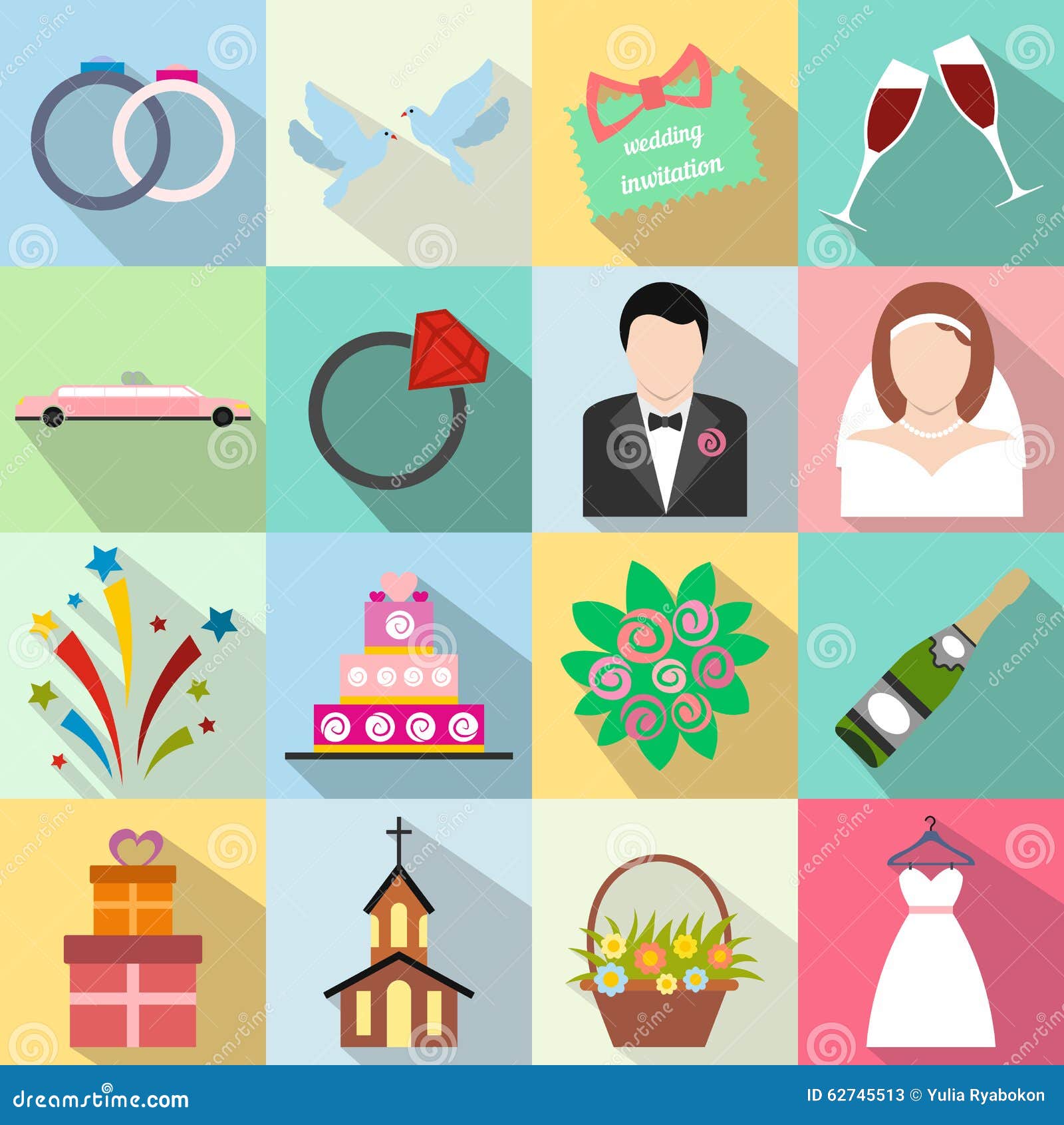 Wedding flat icons set stock vector. Illustration of newlywed 62745513