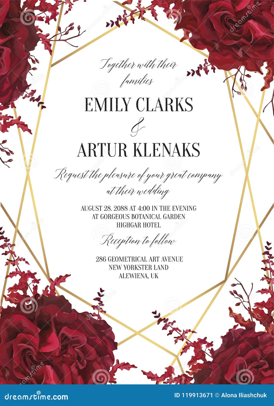 wedding floral invite invtation card design watercolor marsala red burgundy design