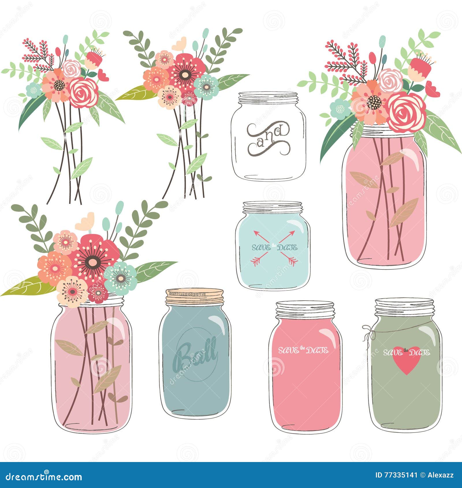 Download Wedding Floral With Mason Jar Stock Vector - Illustration of flora, birthday: 77335141
