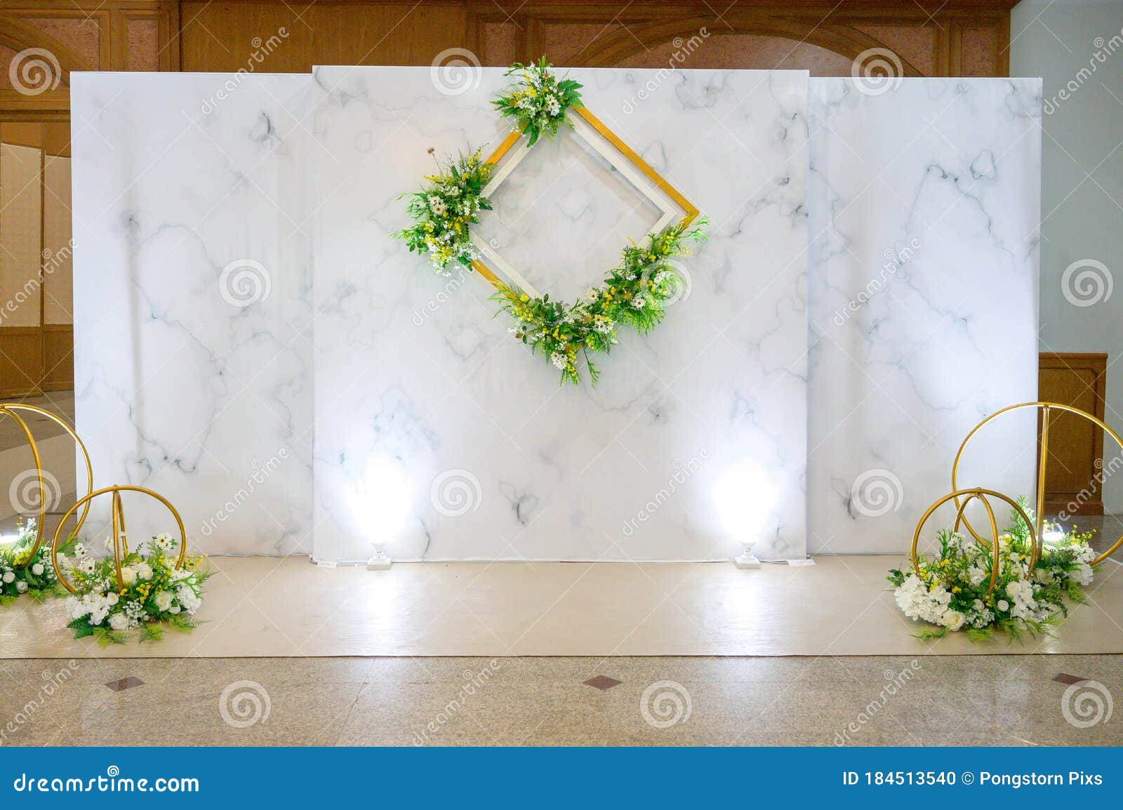 Wedding Flower Backdrop Indoor in the Hotel Stock Photo - Image of elegant,  background: 184513540