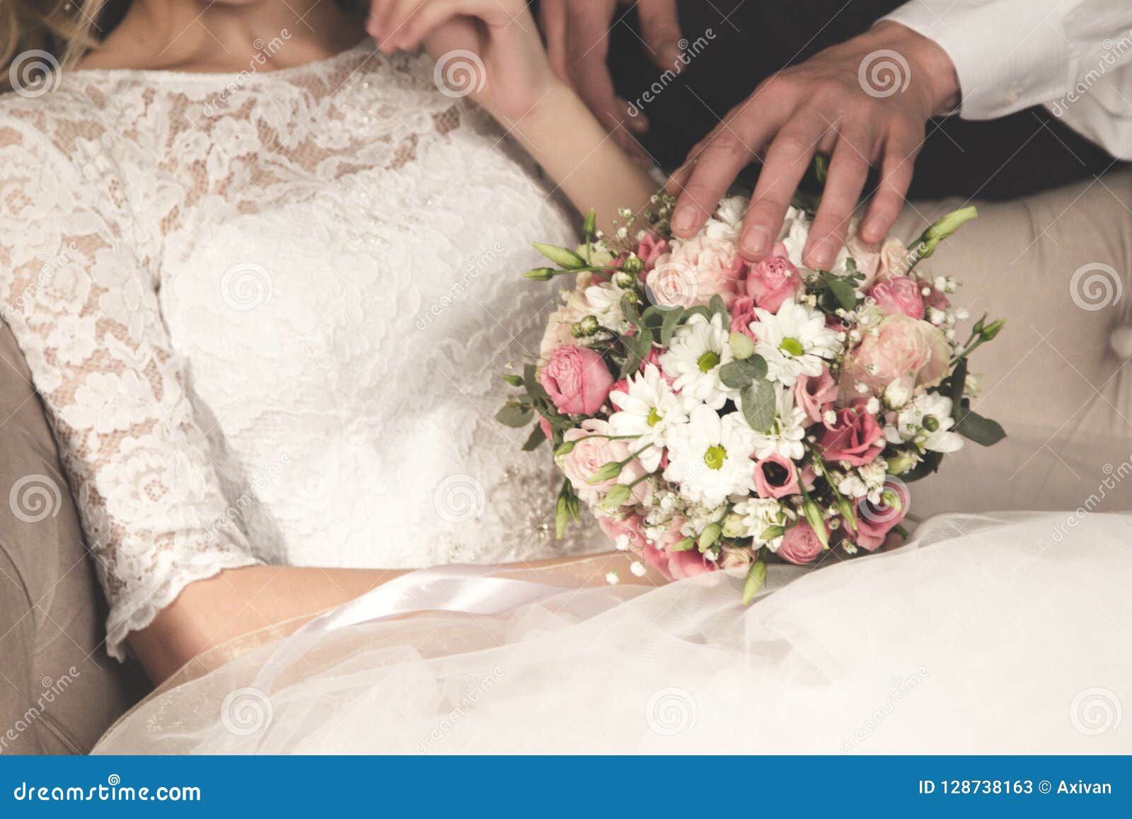 Wedding Bouquet in Bride and Groom Hands Stock Image - Image of ...