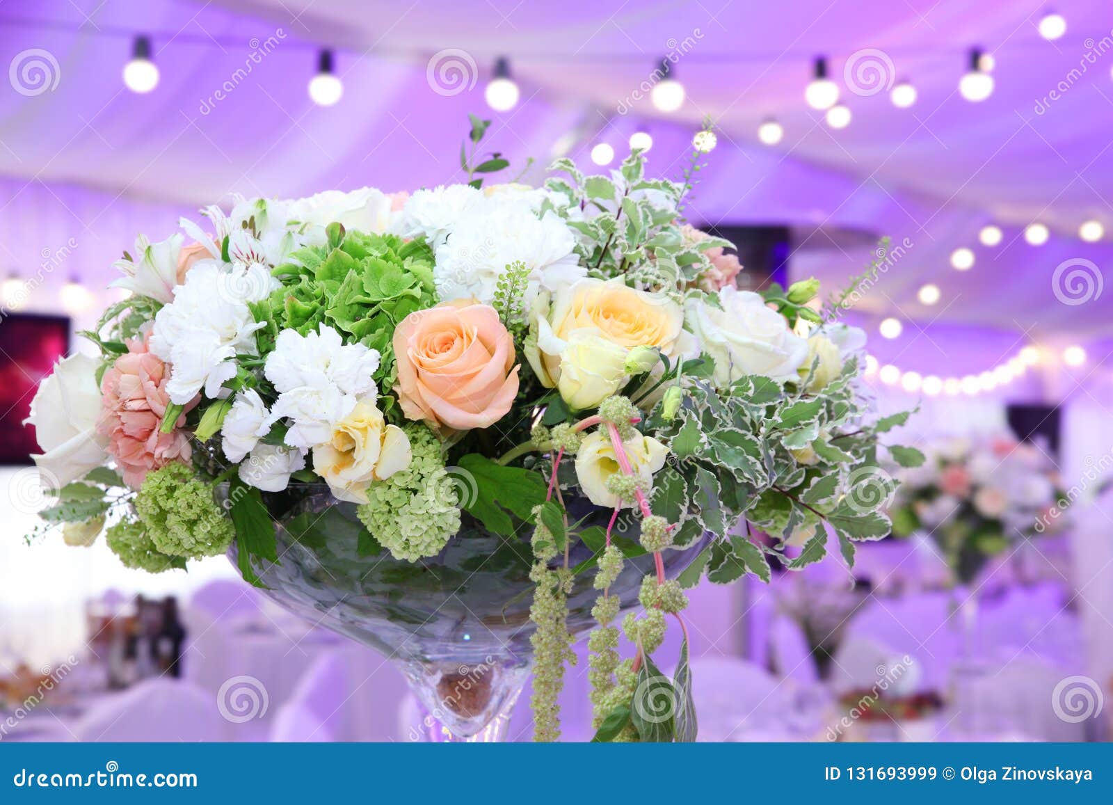 Wedding Flowers With Purple Neon Lights Stock Image