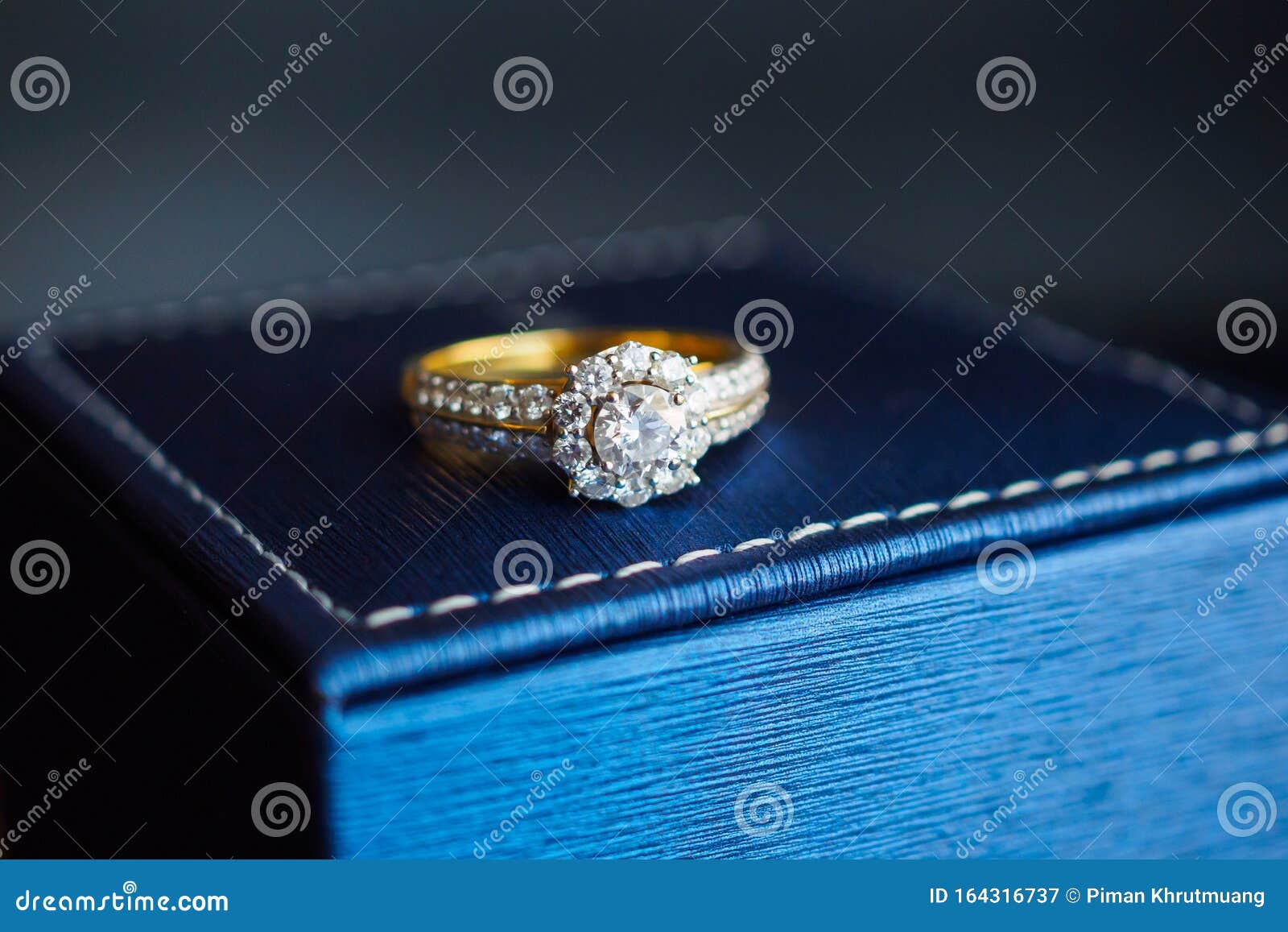 Wedding Gold Diamond Ring on Jewelry Box Stock Image Image of diamond