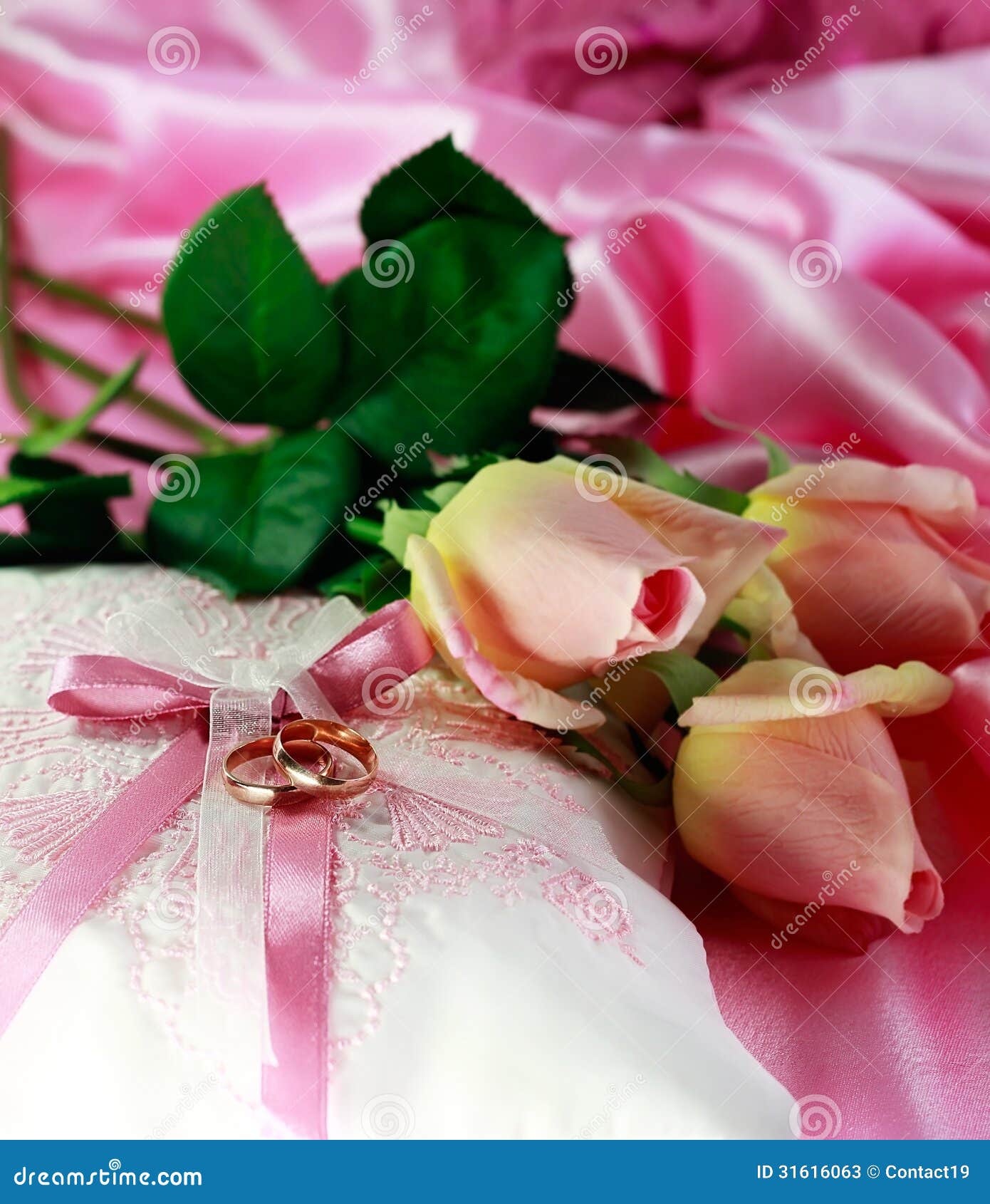 Wedding Gold Rings on a Pillow with Roses Stock Image Image of