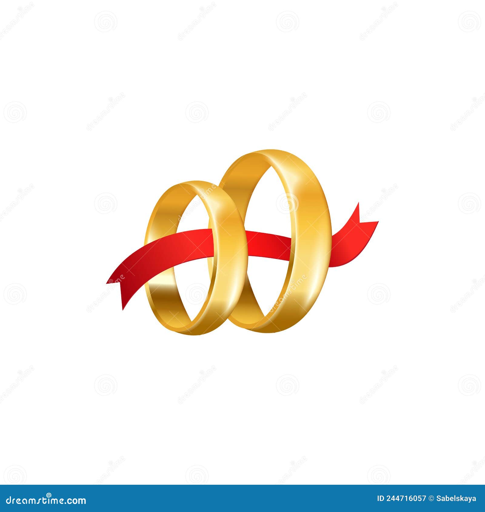 Wedding Golden Rings Template with Red Ribbon Realistic Vector ...