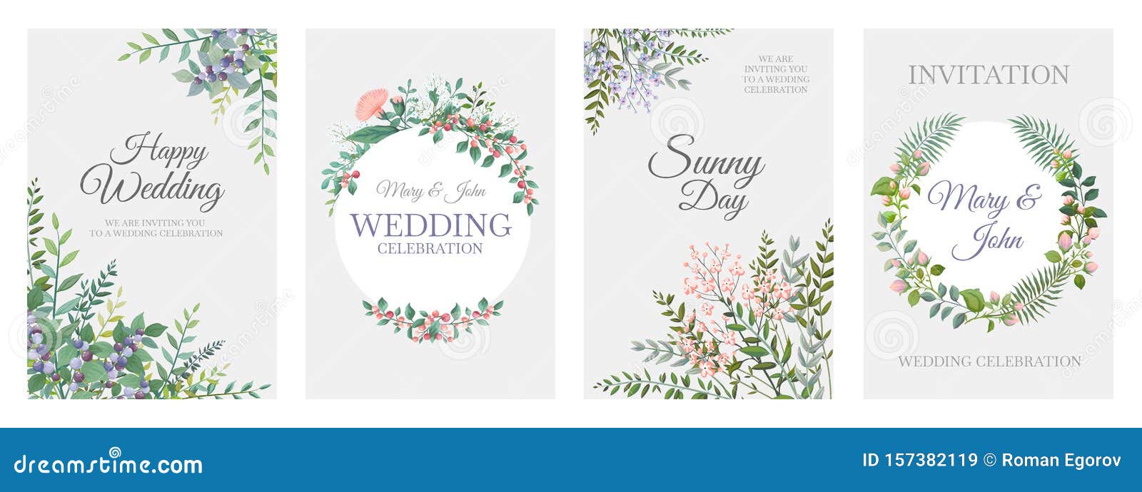 wedding greenery posters. green floral frame cards, trendy plants wreath and borders, vintage rustic s. 