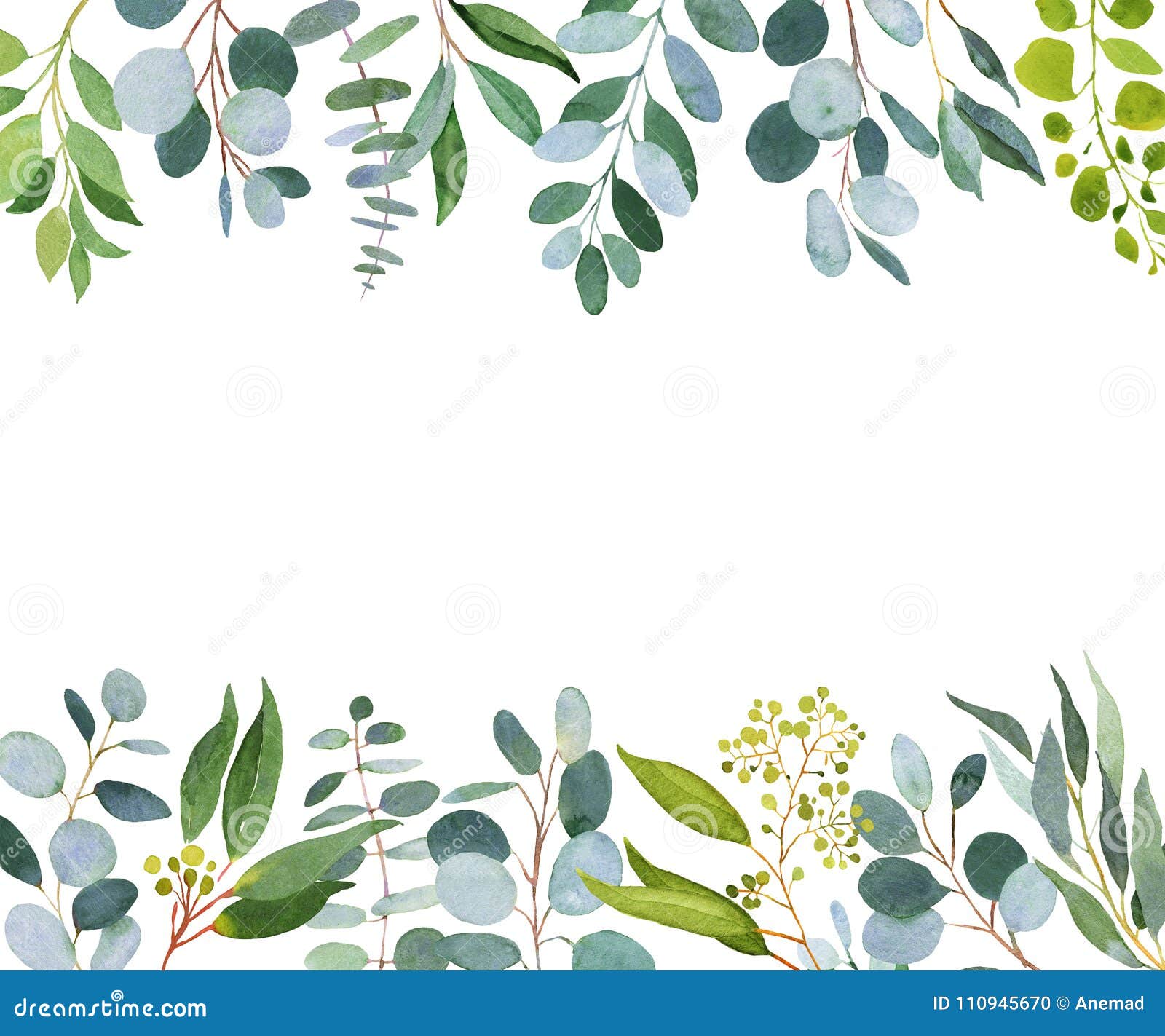 Wedding Greenery Template. Watercolor Illustration with Eucalyptus Wedding Greenery Template. Watercolor Illustration with Eucalyptus