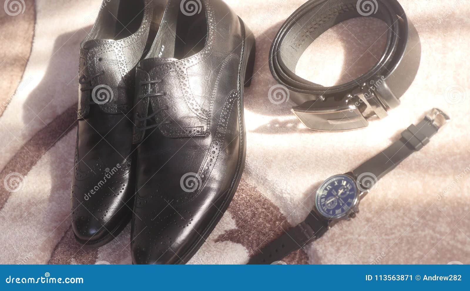 Wedding - Groom`s Accessories - Men`s Shoes, Belt, Watch Stock Image ...