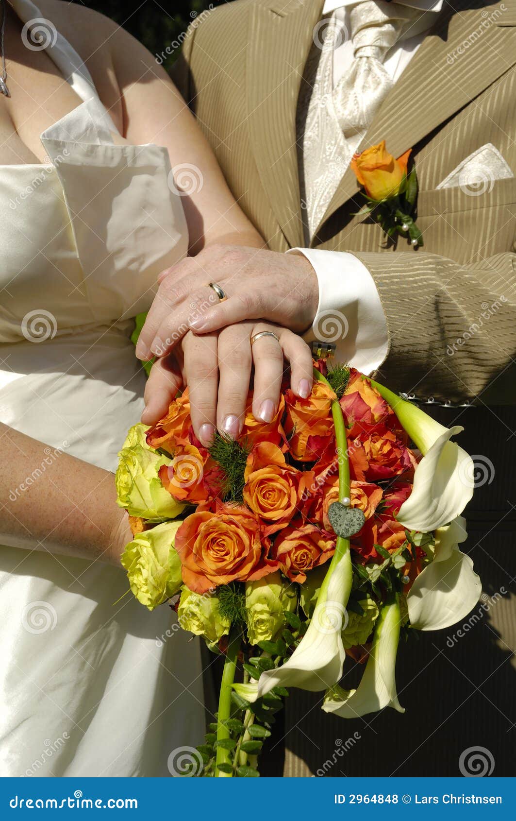 Wedding hands and flowers stock photo. Image of dress 2964848