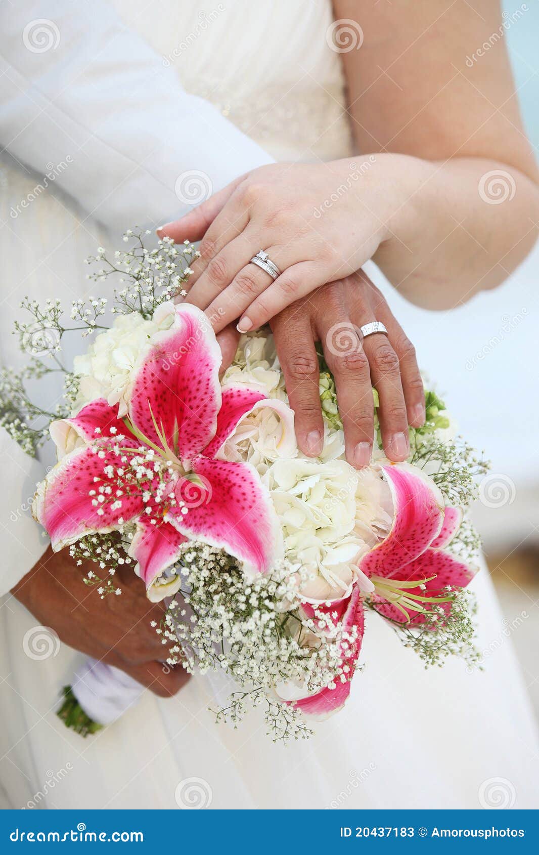 Wedding Hands and Rings on Bouquet - Tropical Stock Image - Image of fancy,  groom: 20437183