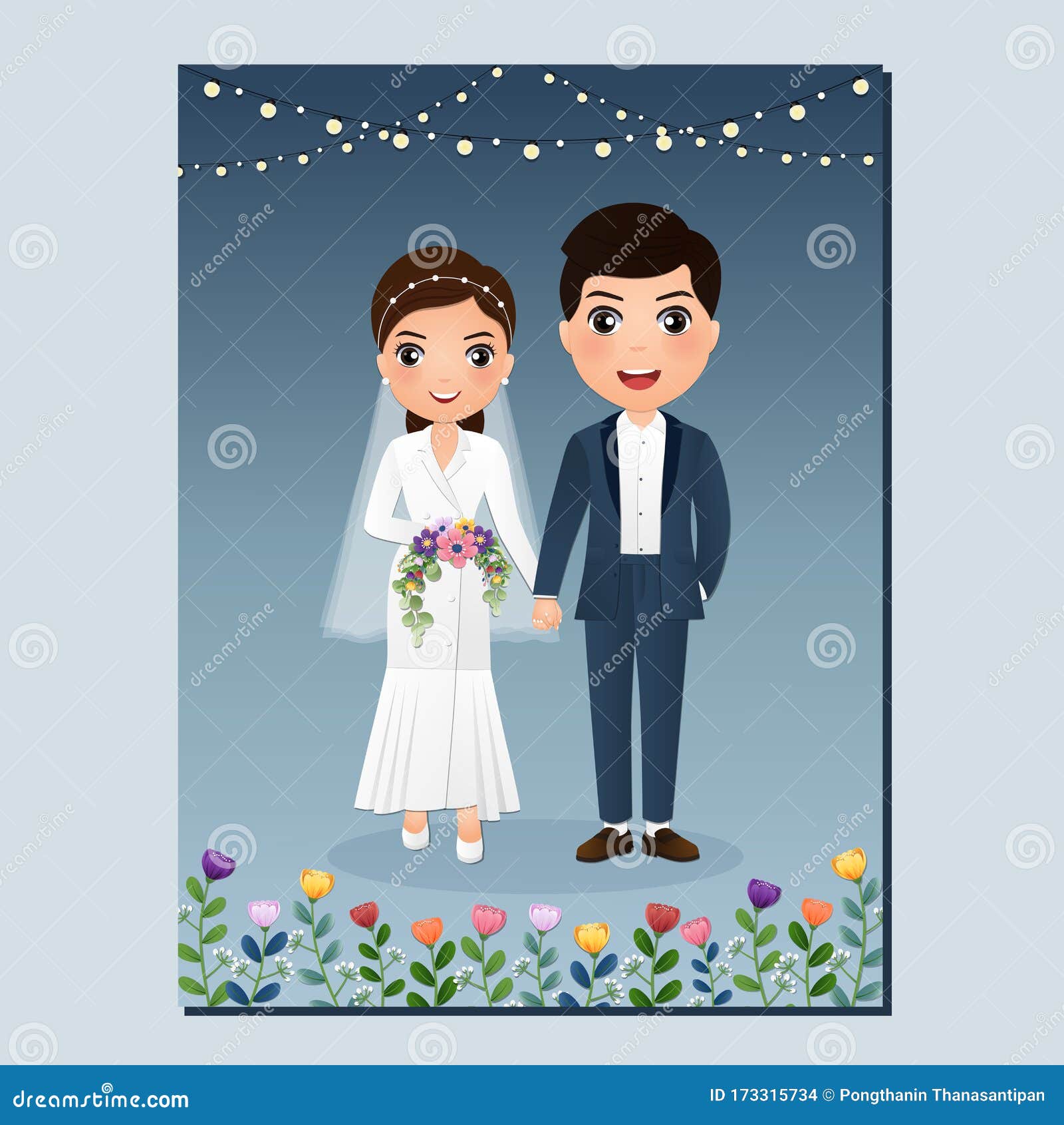 cute bride and groom cartoon clipart party