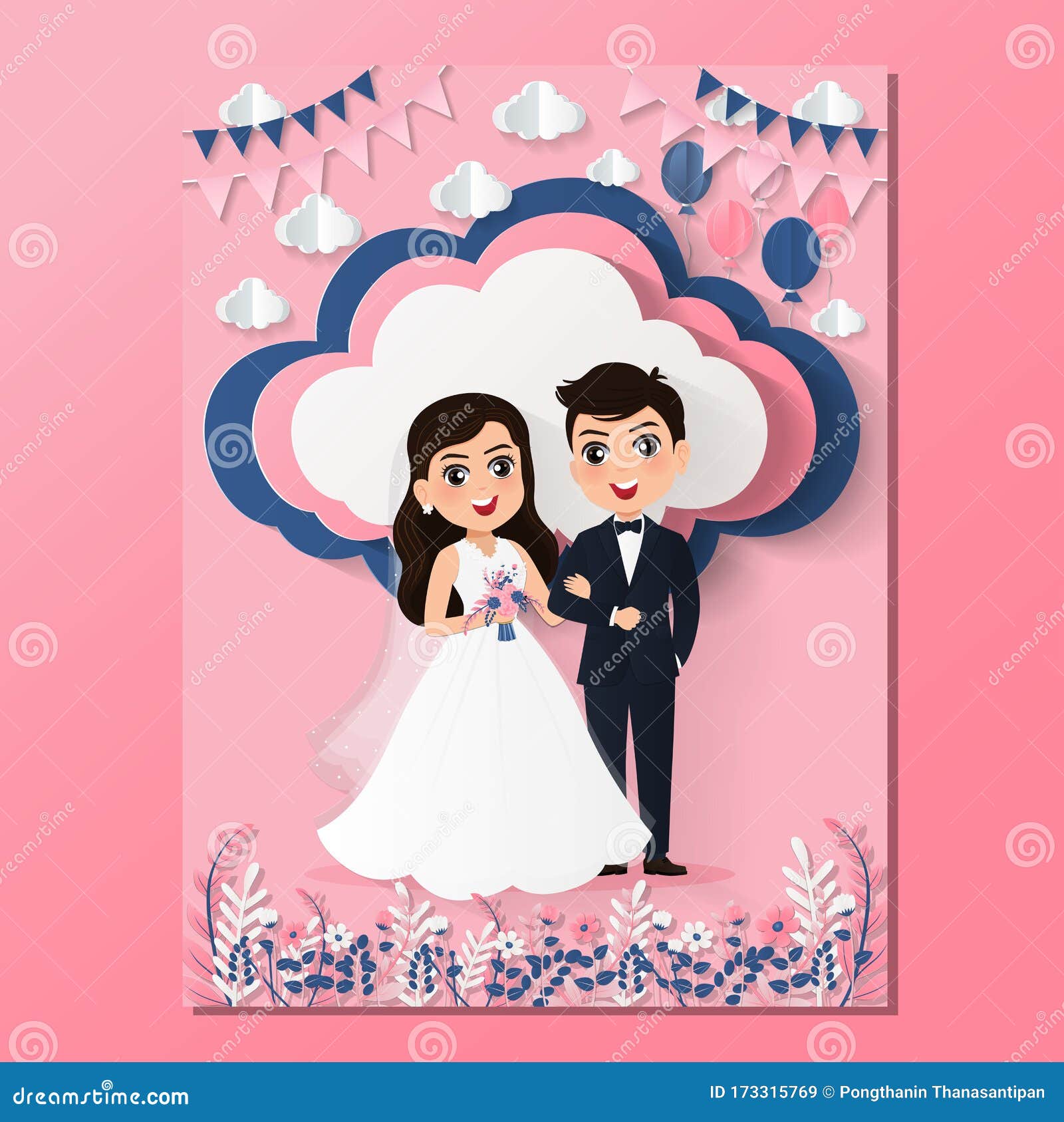 Wedding Invitation Card the Bride and Groom Cute Couple Cartoon   Vector Illustration for Event Celebration Stock  Illustration - Illustration of creative, cartoon: 173315769